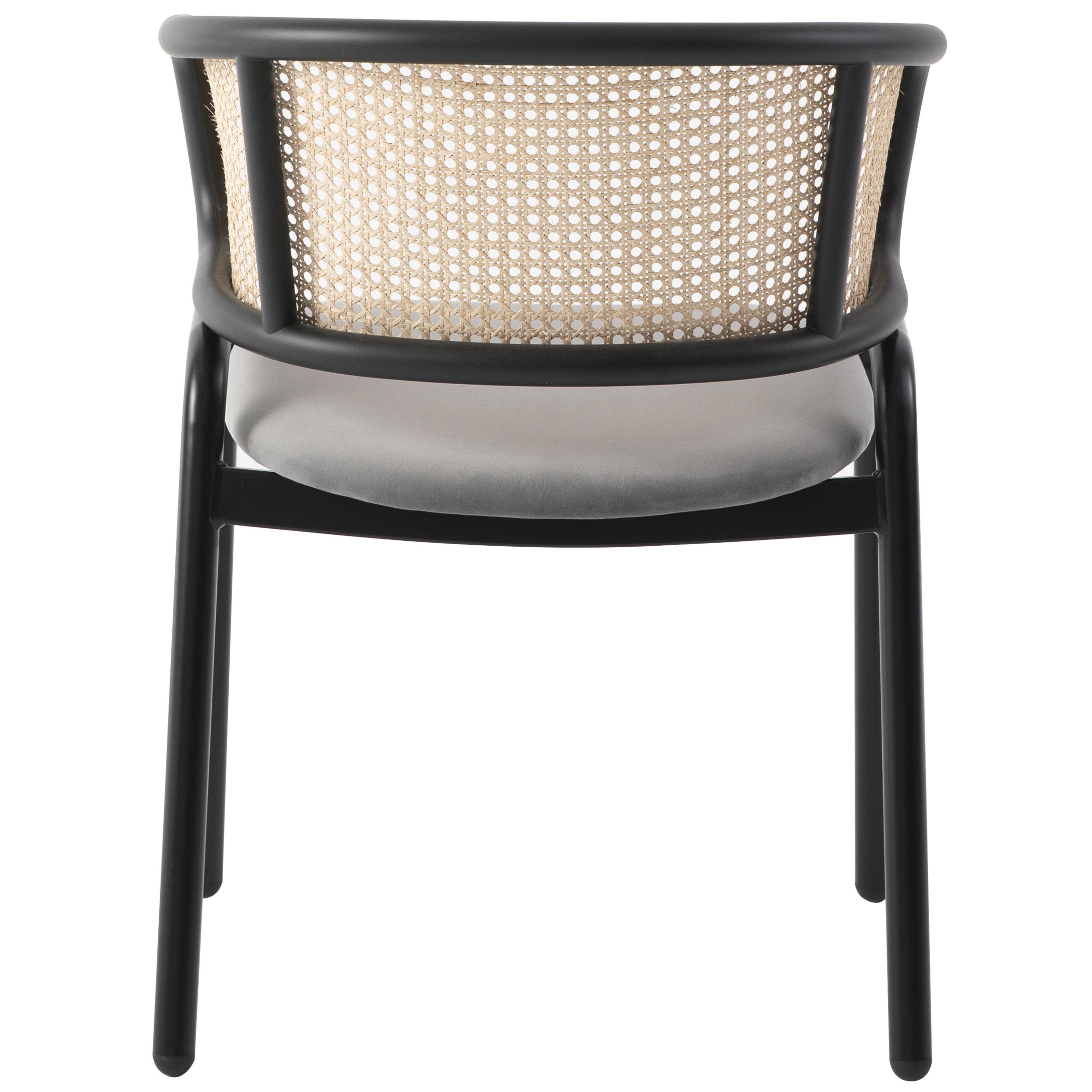 Ervilla Leather Dining Armchair in Black/White Stainless Steel Base With Wicker Back