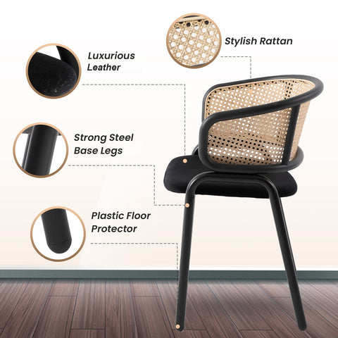 Ervilla Leather Upholstered Dining Armchair With Wicker Back