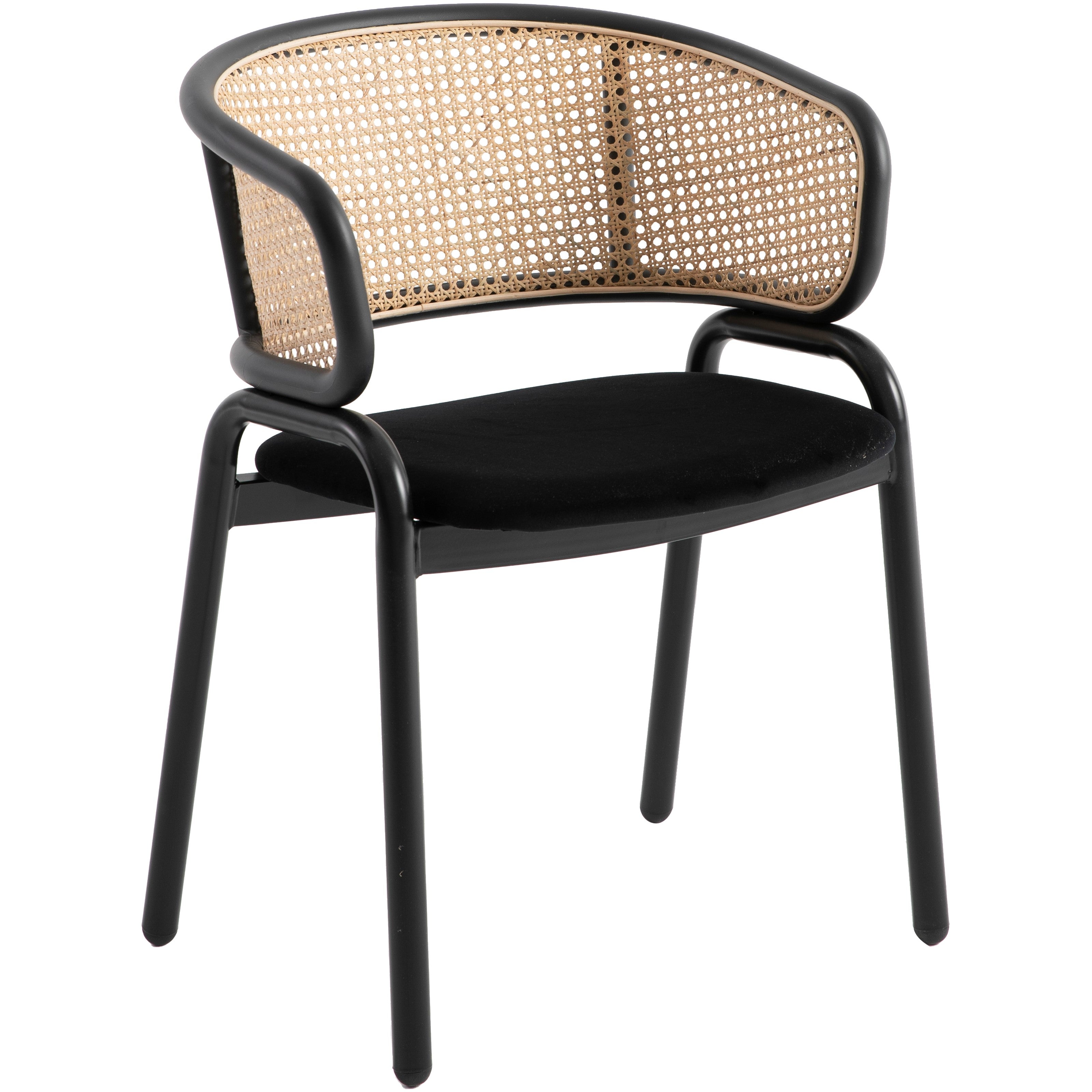 Ervilla Leather Dining Armchair in Black/White Stainless Steel Base With Wicker Back