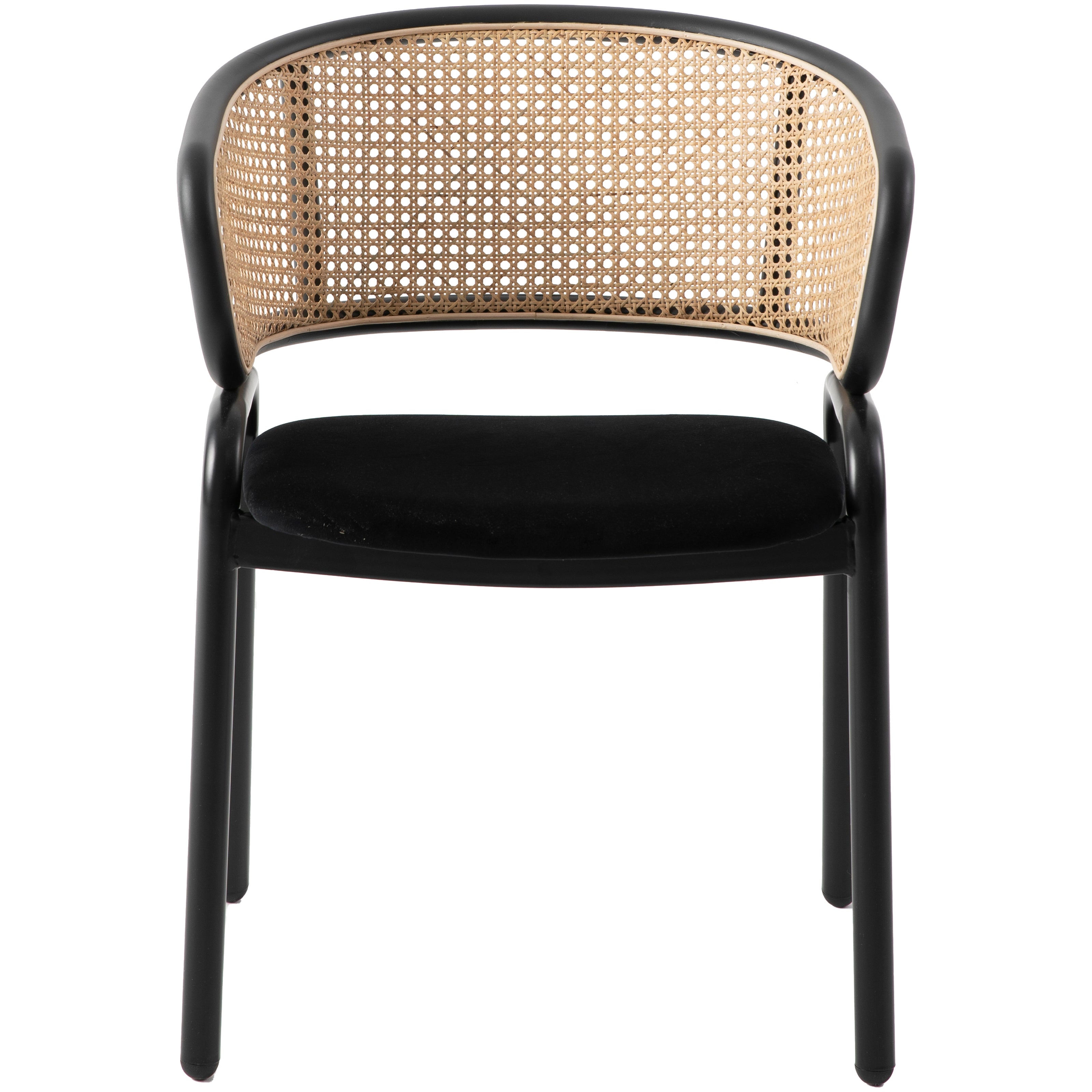 Ervilla Leather Dining Armchair in Black/White Stainless Steel Base With Wicker Back