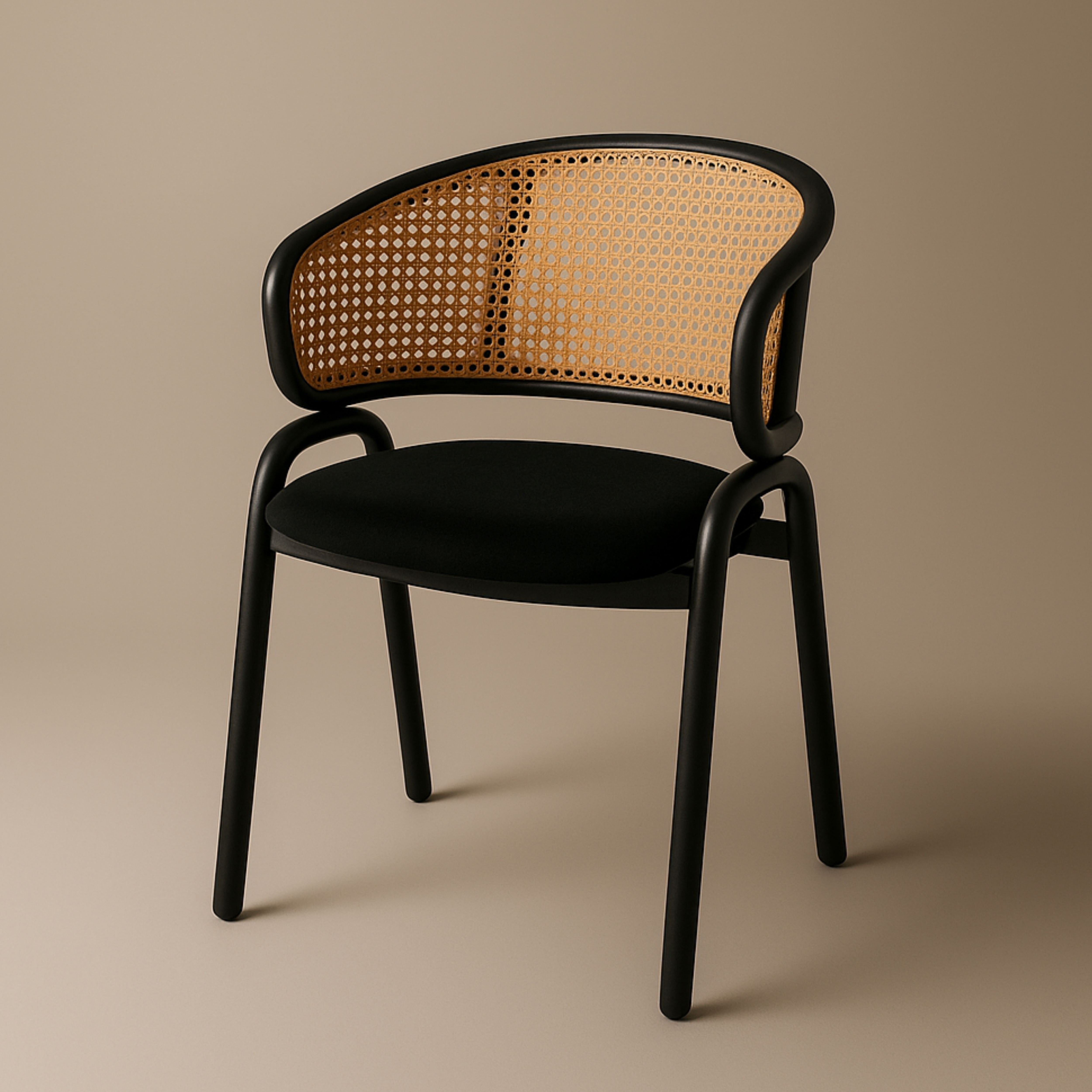 Ervilla Leather Dining Armchair in Black/White Stainless Steel Base With Wicker Back