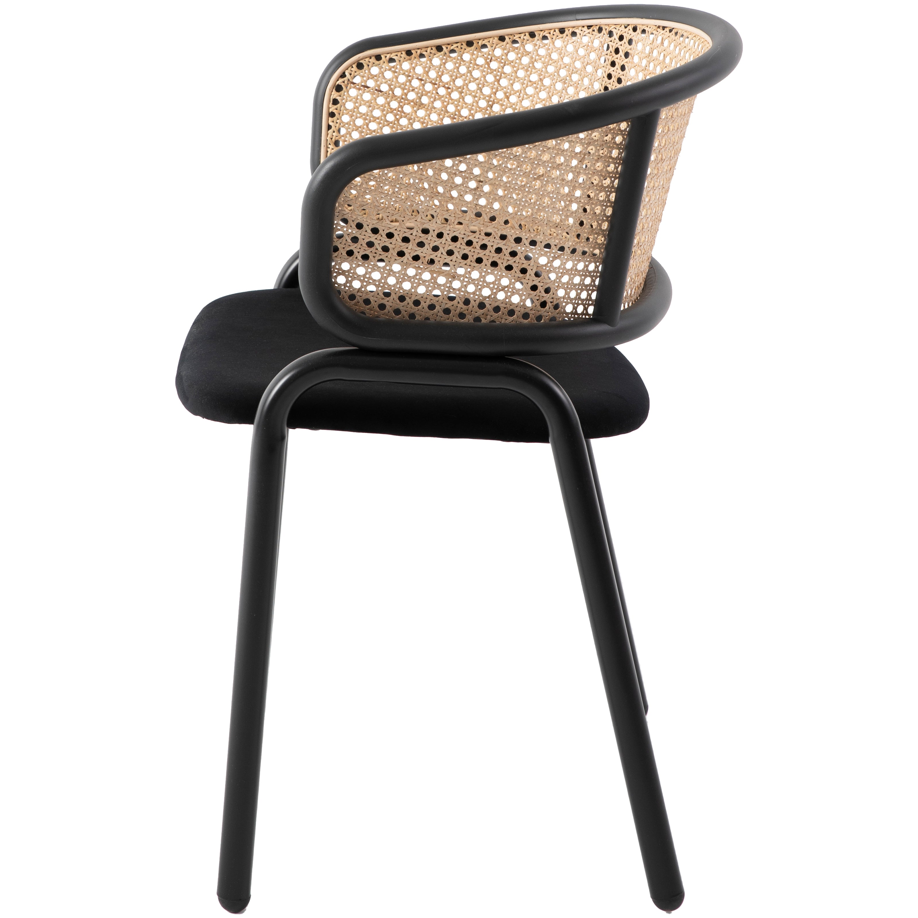Ervilla Leather Dining Armchair in Black/White Stainless Steel Base With Wicker Back