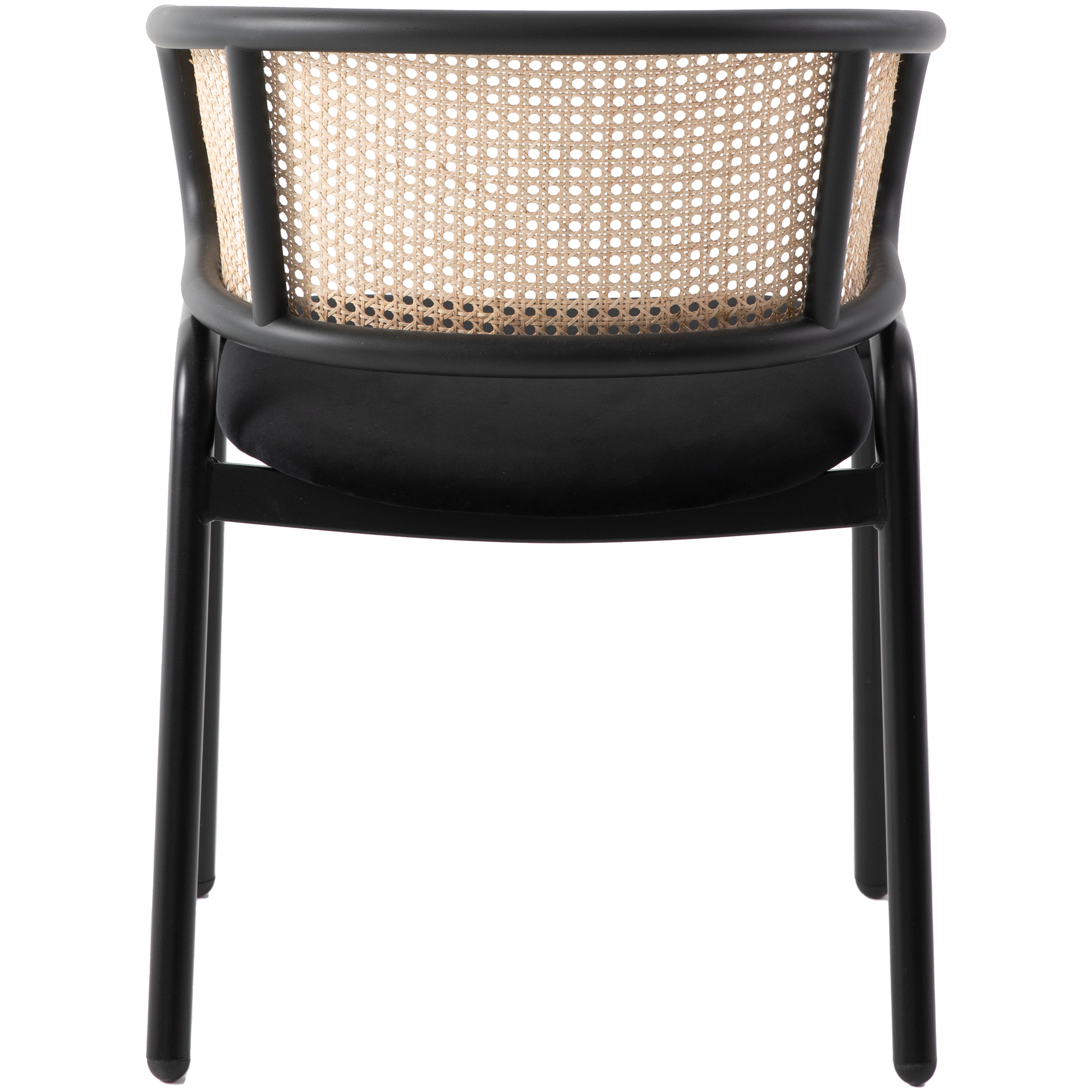 Ervilla Leather Dining Armchair in Black/White Stainless Steel Base With Wicker Back