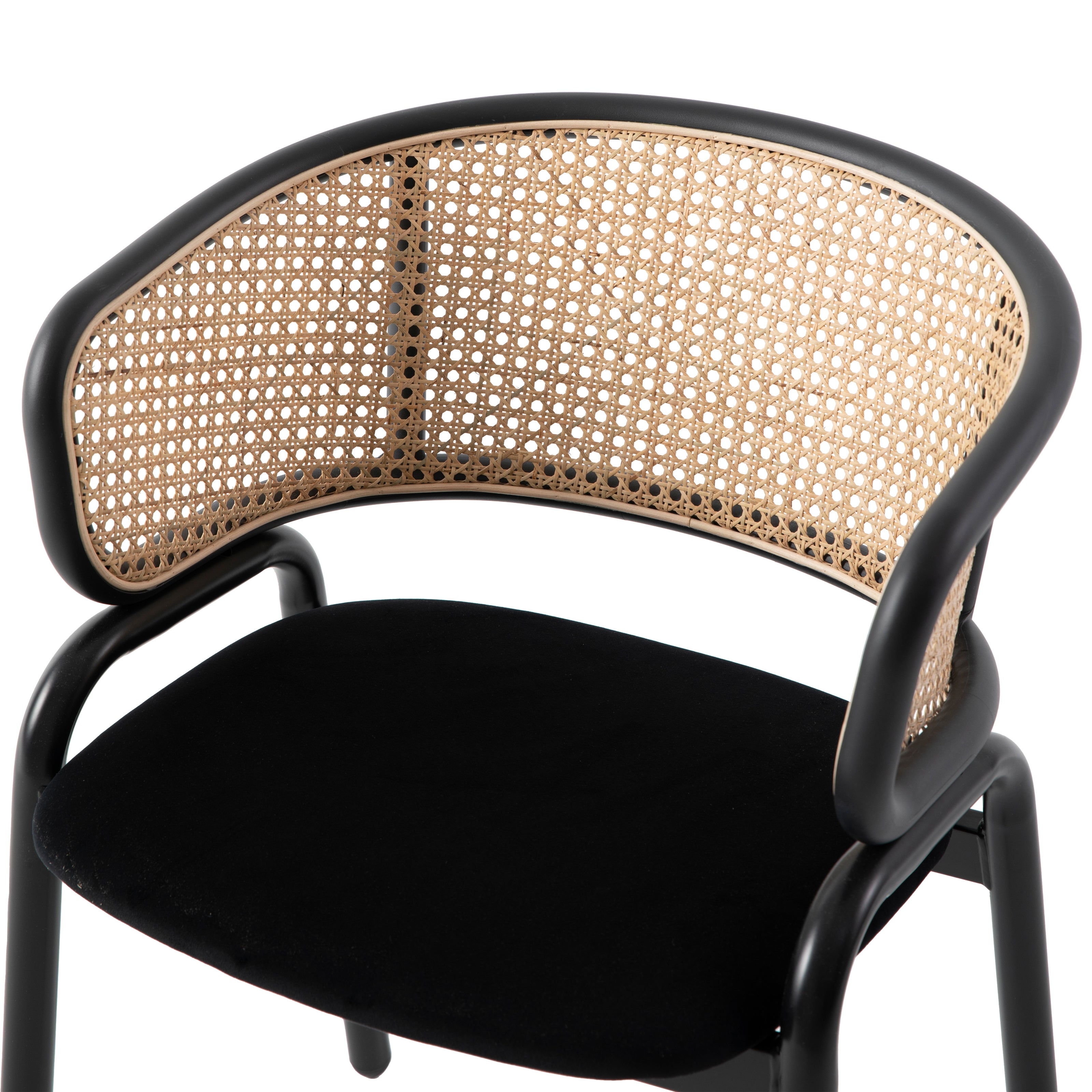 Ervilla Leather Dining Armchair in Black/White Stainless Steel Base With Wicker Back