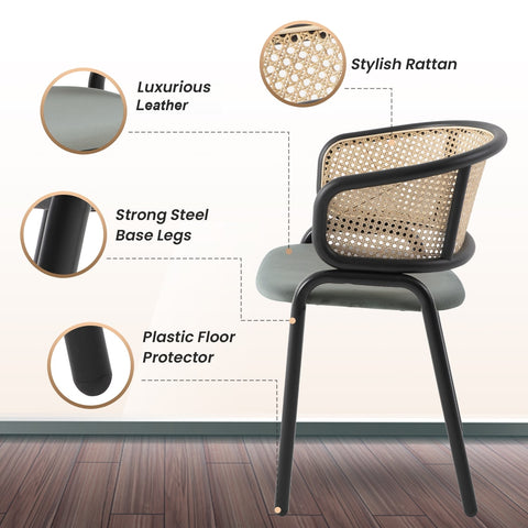 Ervilla Leather Upholstered Dining Armchair With Wicker Back