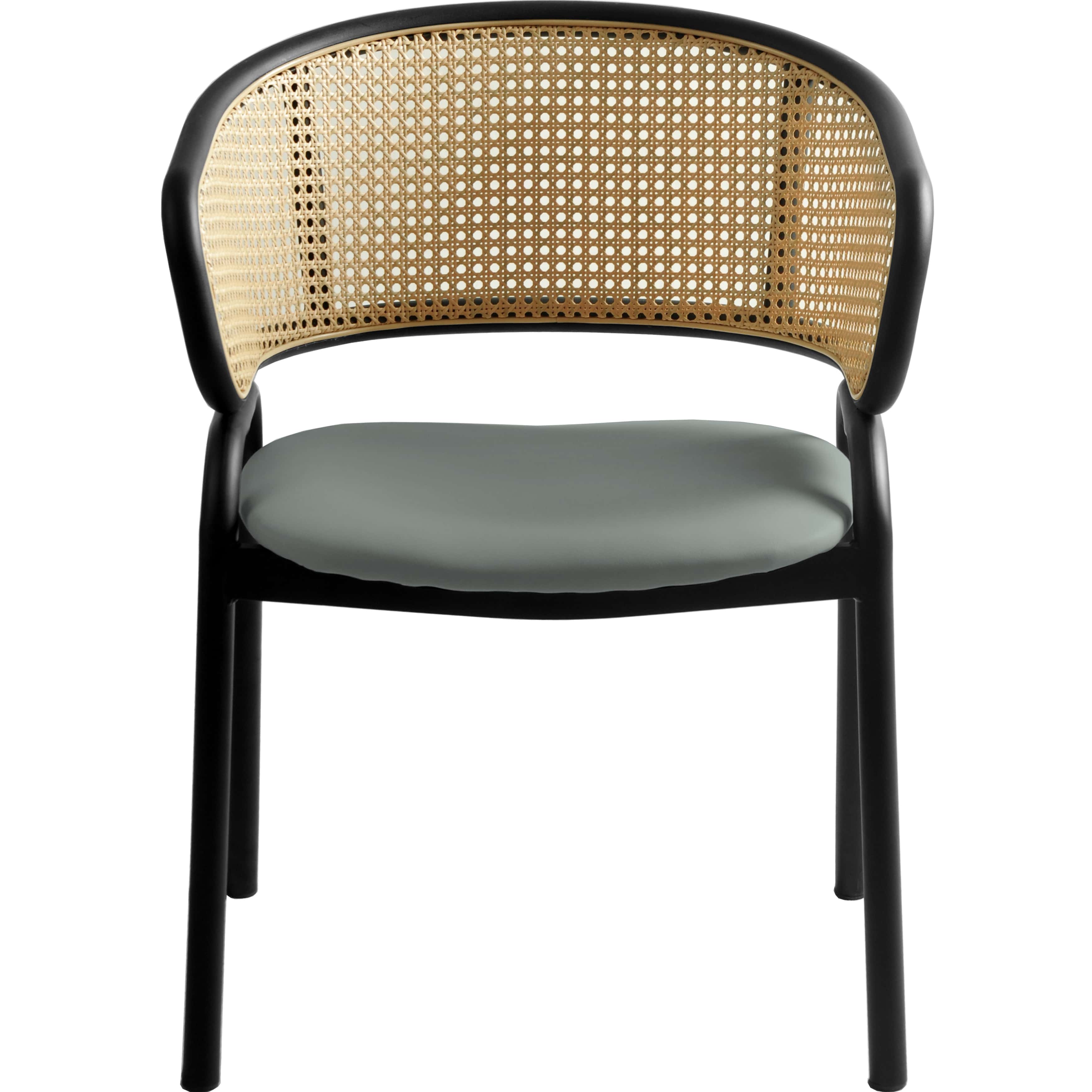 Ervilla Leather Dining Armchair in Black/White Stainless Steel Base With Wicker Back