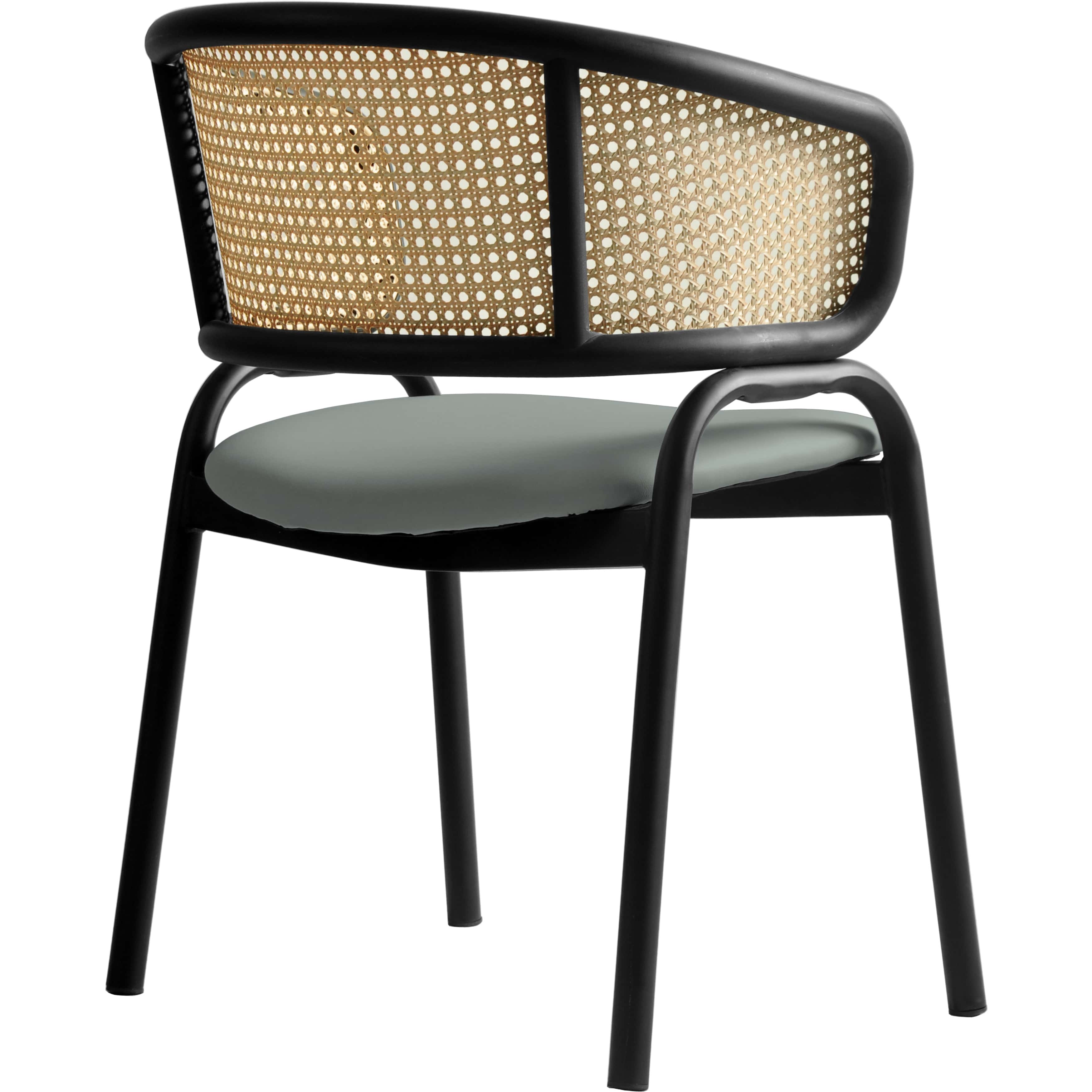 Ervilla Leather Dining Armchair in Black/White Stainless Steel Base With Wicker Back