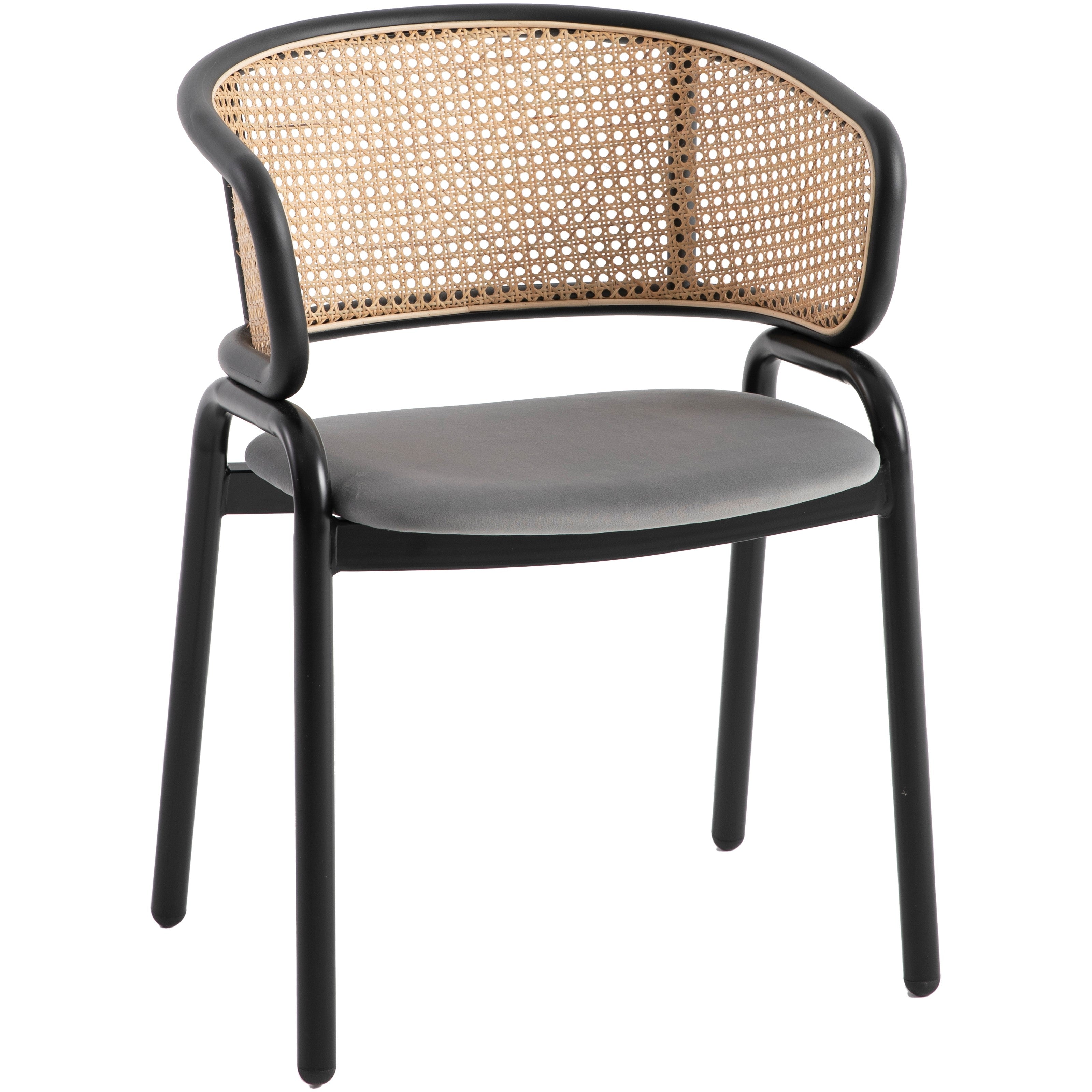 Ervilla Leather Dining Armchair in Black/White Stainless Steel Base With Wicker Back