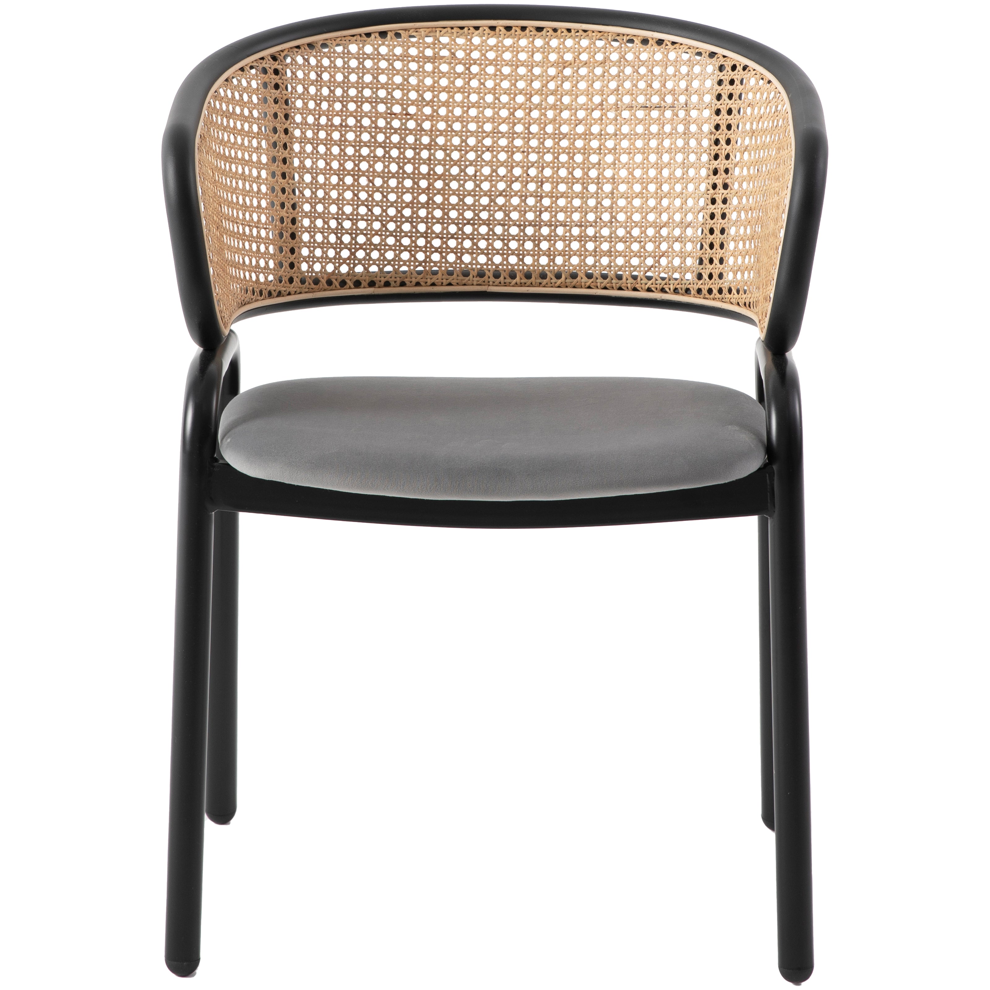 Ervilla Leather Dining Armchair in Black/White Stainless Steel Base With Wicker Back
