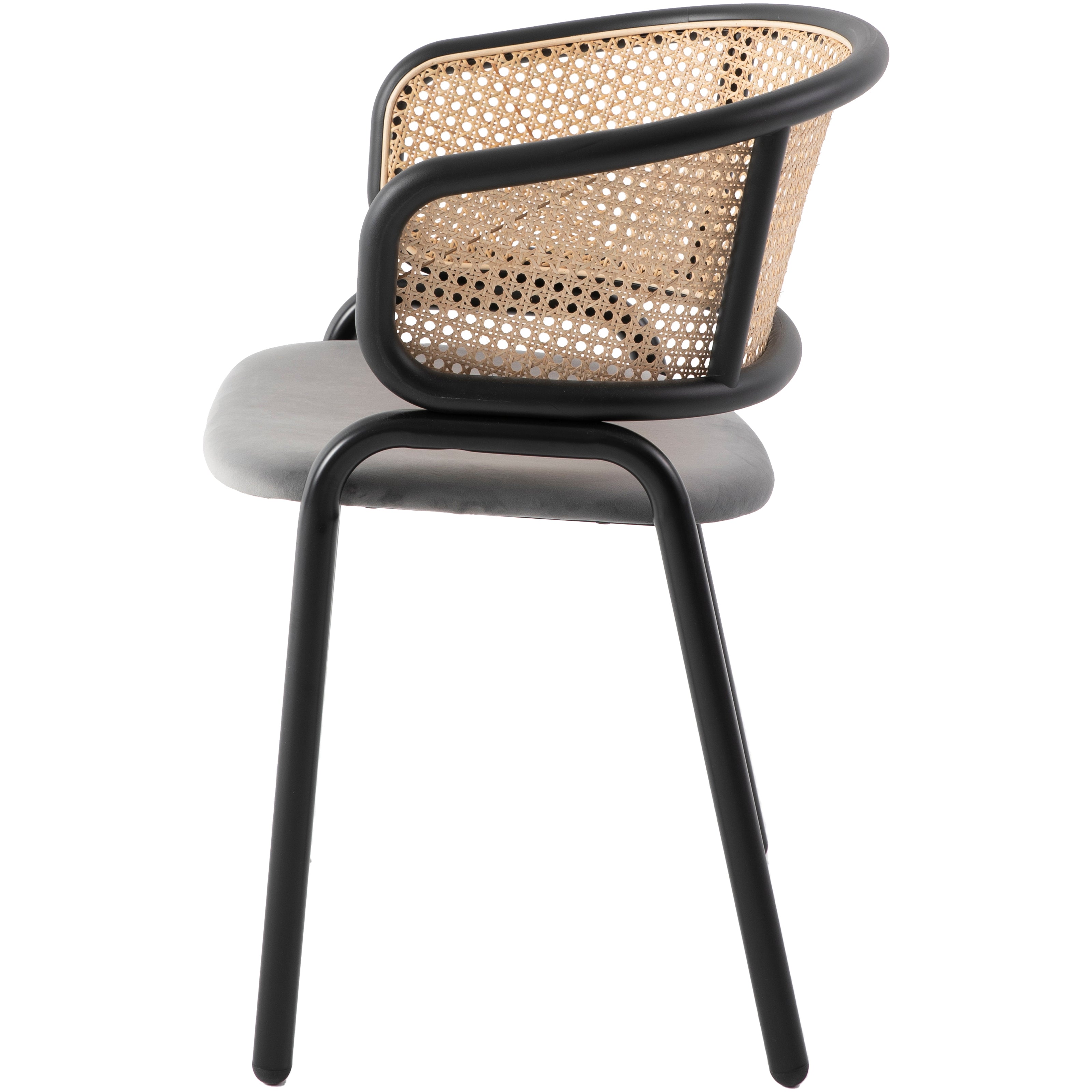 Ervilla Leather Dining Armchair in Black/White Stainless Steel Base With Wicker Back