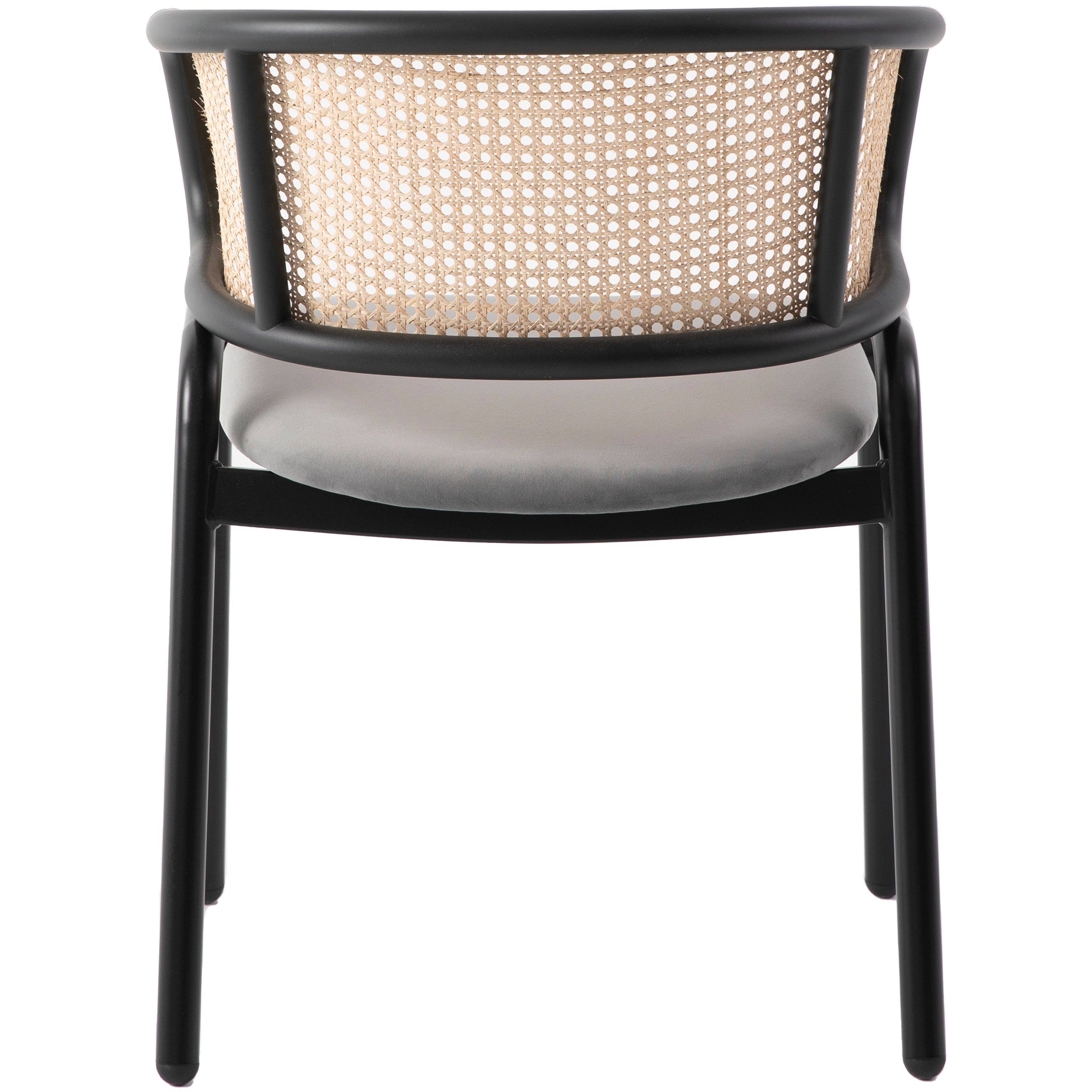 Ervilla Leather Dining Armchair in Black/White Stainless Steel Base With Wicker Back