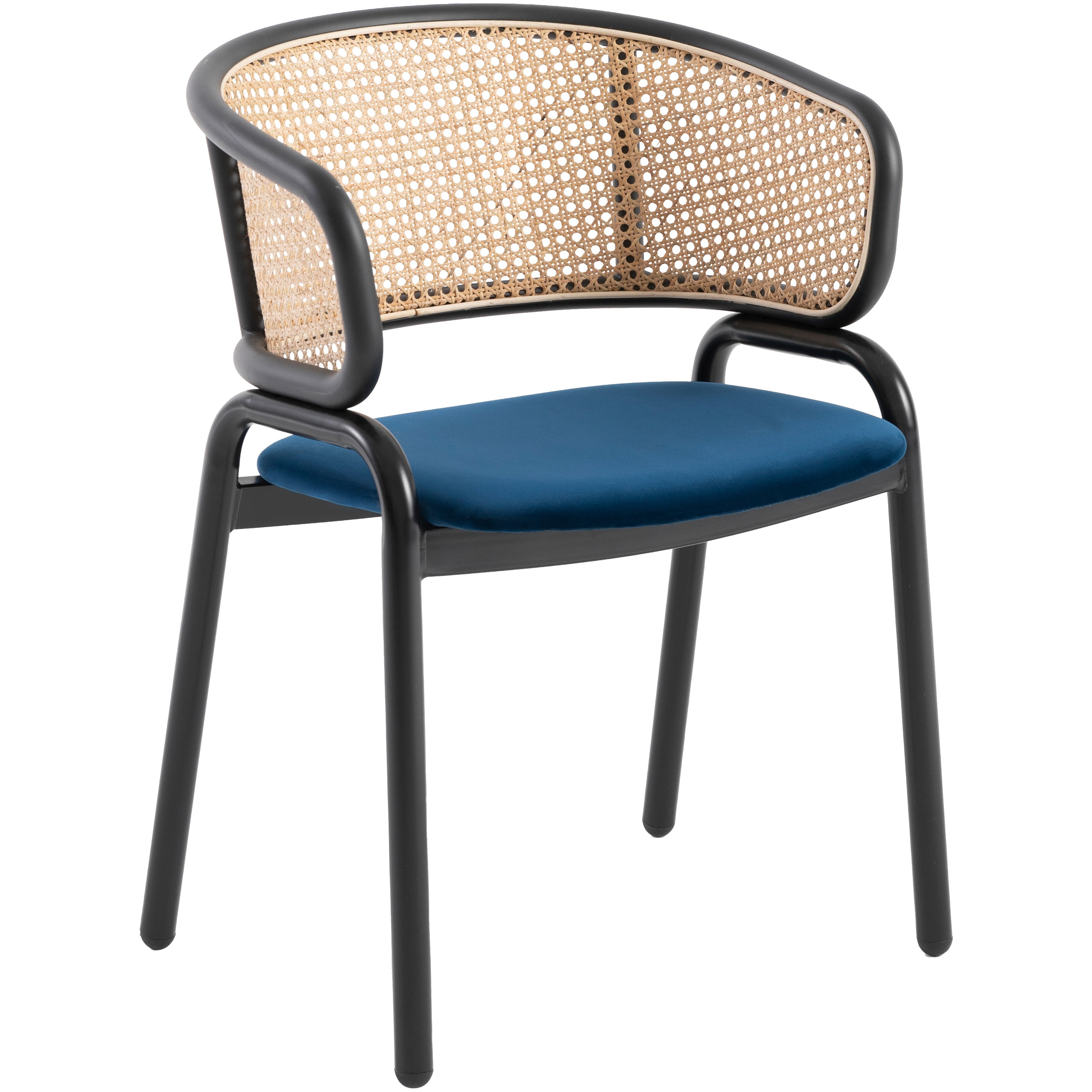 Ervilla Leather Dining Armchair in Black/White Stainless Steel Base With Wicker Back