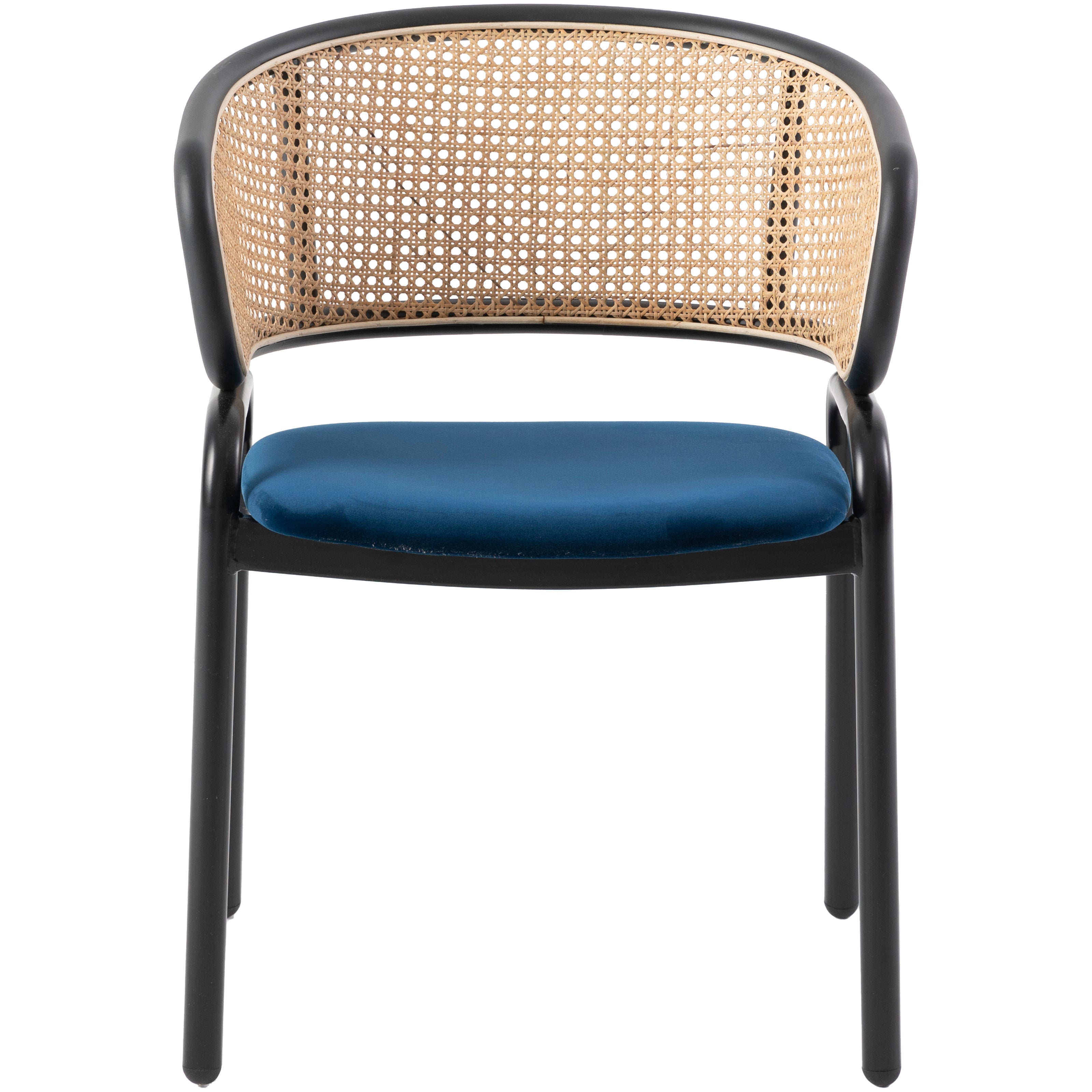 Ervilla Leather Dining Armchair in Black/White Stainless Steel Base With Wicker Back