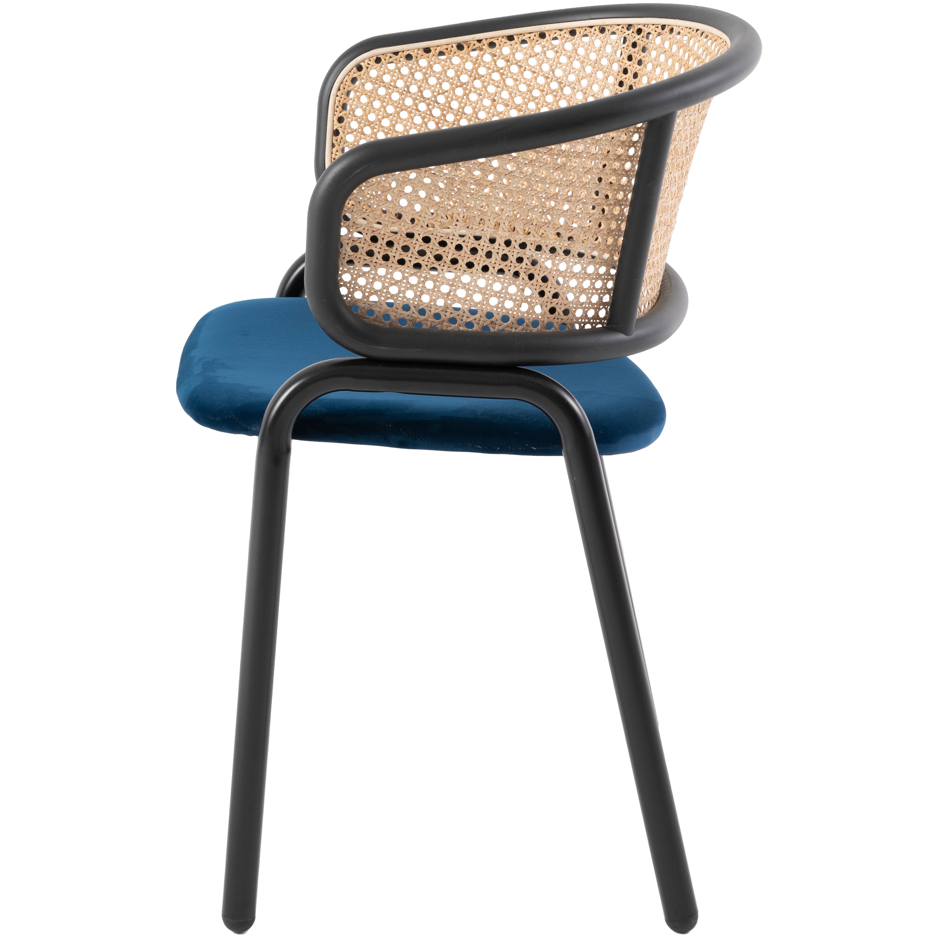 Ervilla Leather Dining Armchair in Black/White Stainless Steel Base With Wicker Back