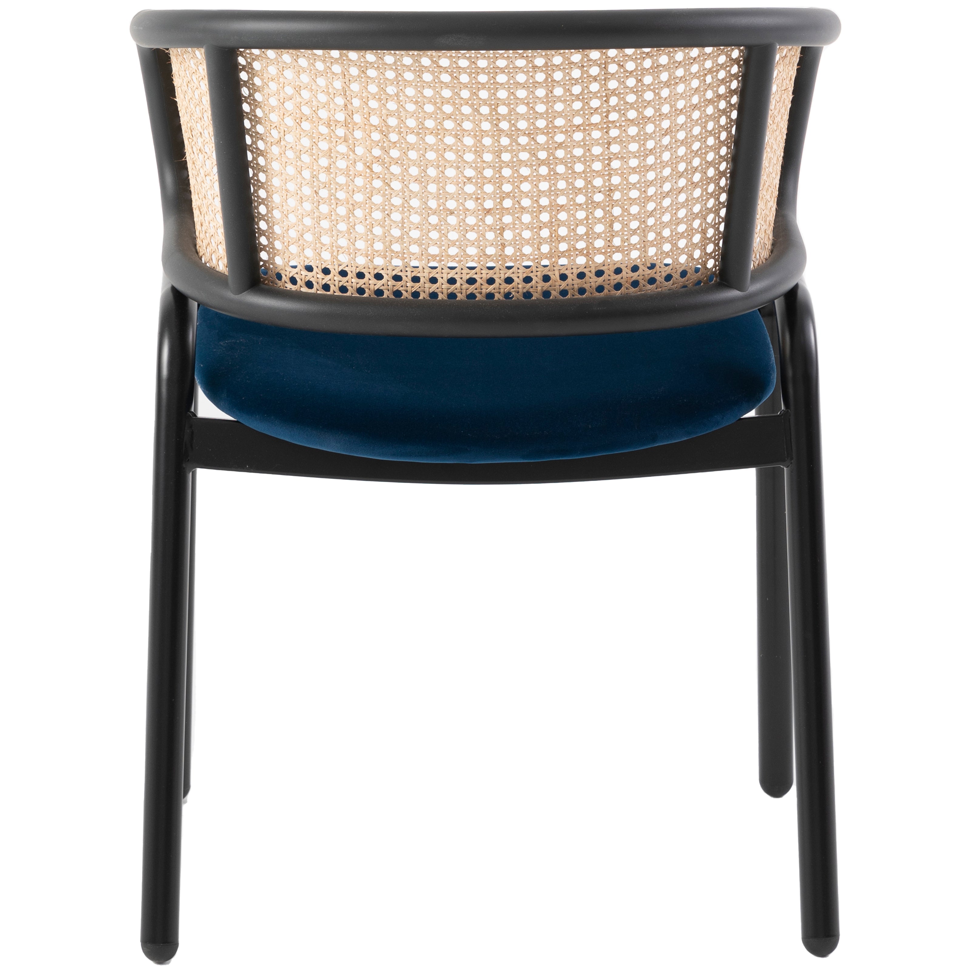 Ervilla Leather Dining Armchair in Black/White Stainless Steel Base With Wicker Back