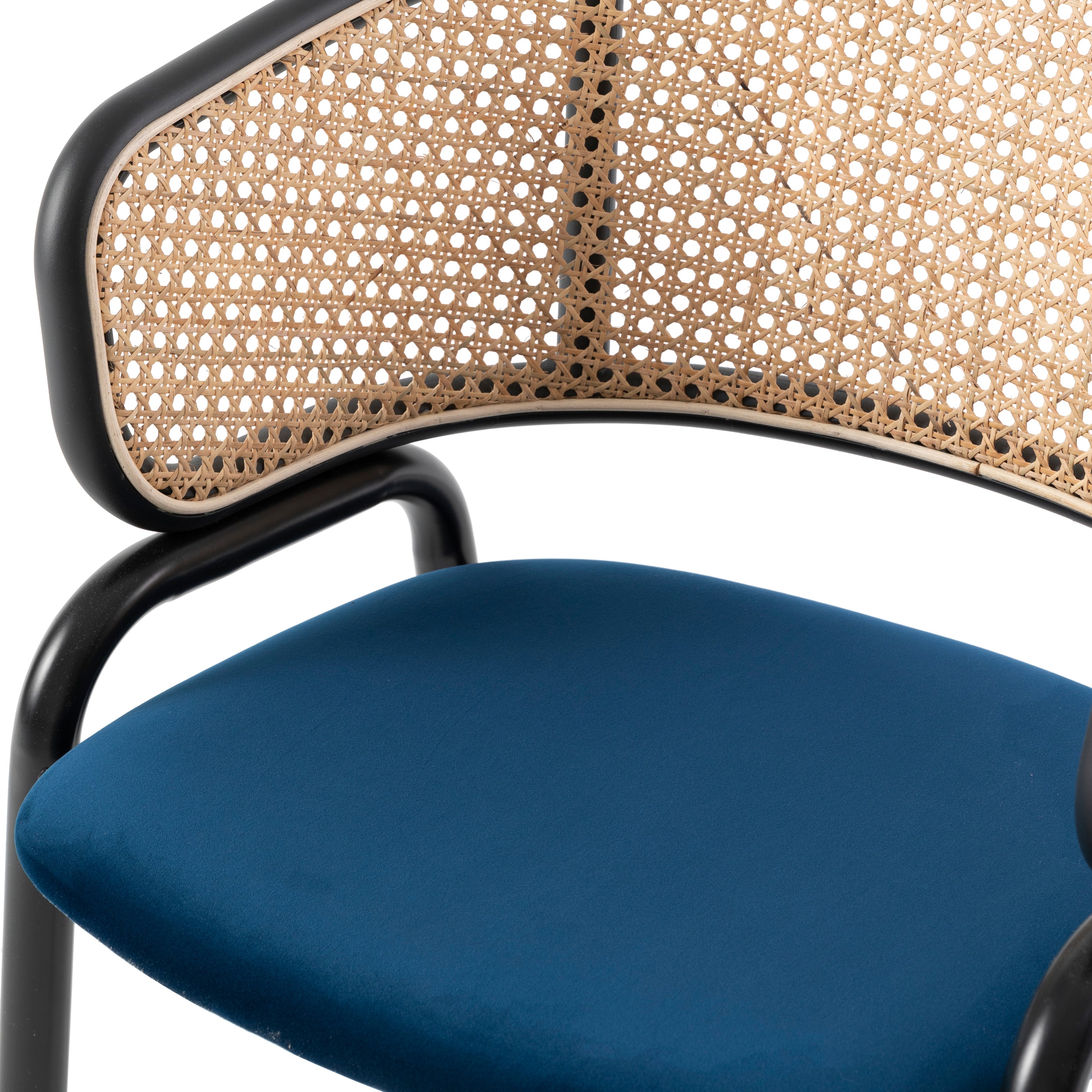 Ervilla Leather Dining Armchair in Black/White Stainless Steel Base With Wicker Back