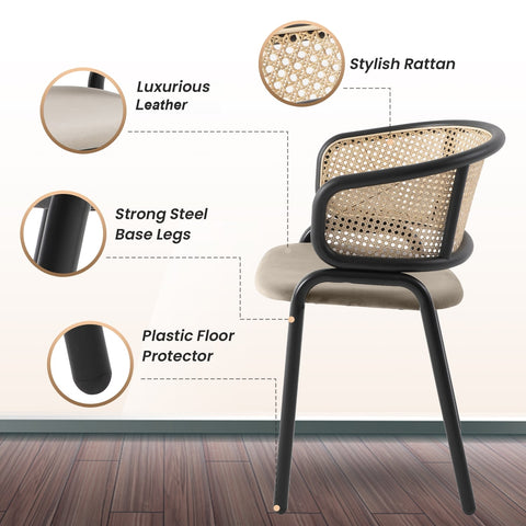 Ervilla Leather Upholstered Dining Armchair With Wicker Back