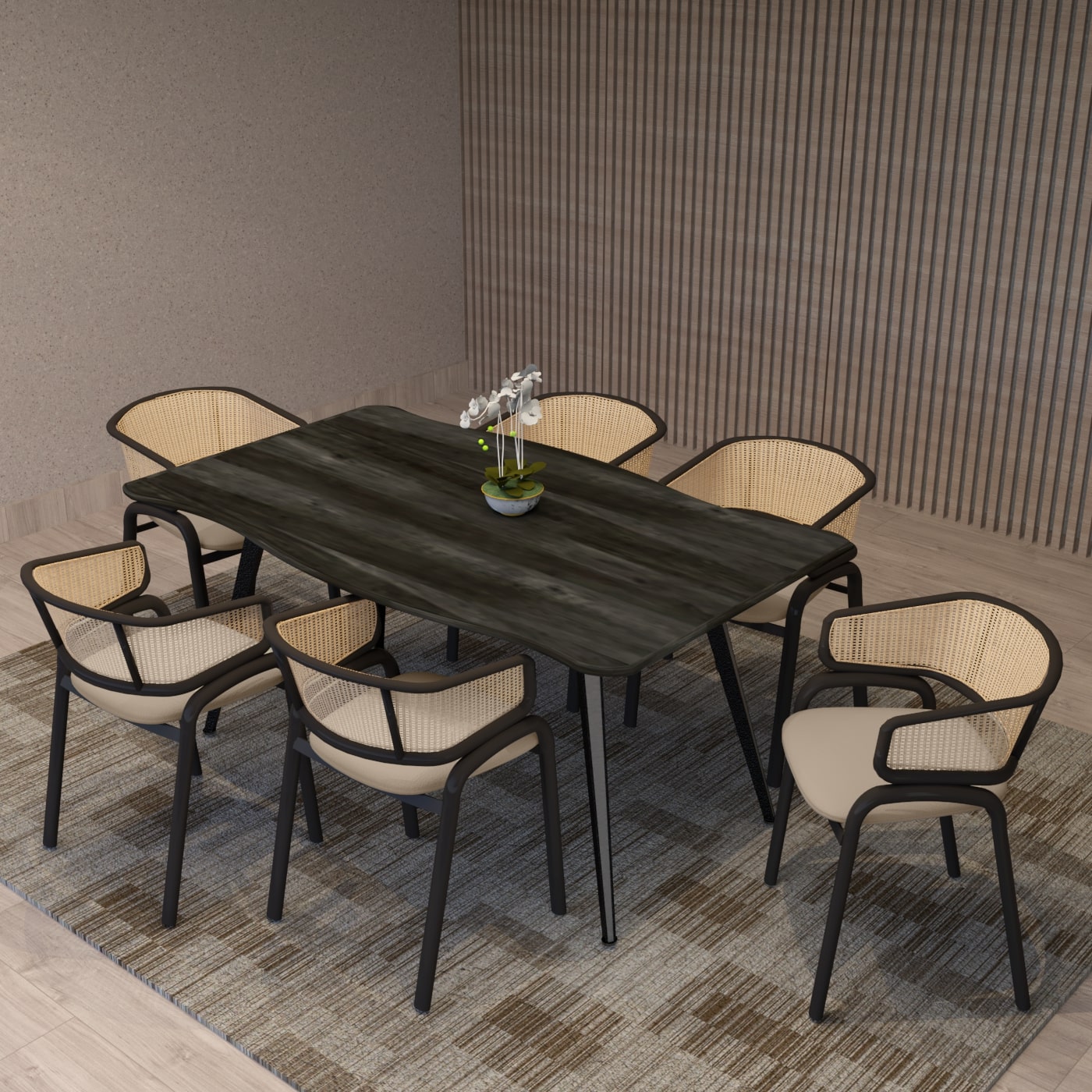 Ervilla Leather Dining Armchair in Black/White Stainless Steel Base With Wicker Back