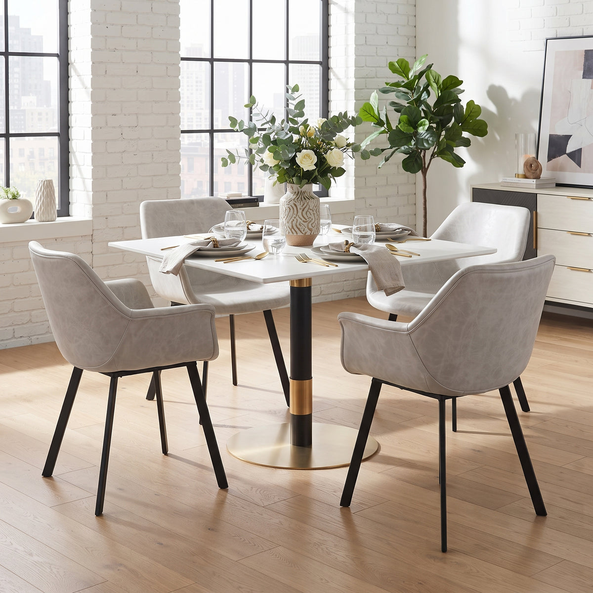 Markley Leather Dining Chair with Powder-Coated Iron Legs