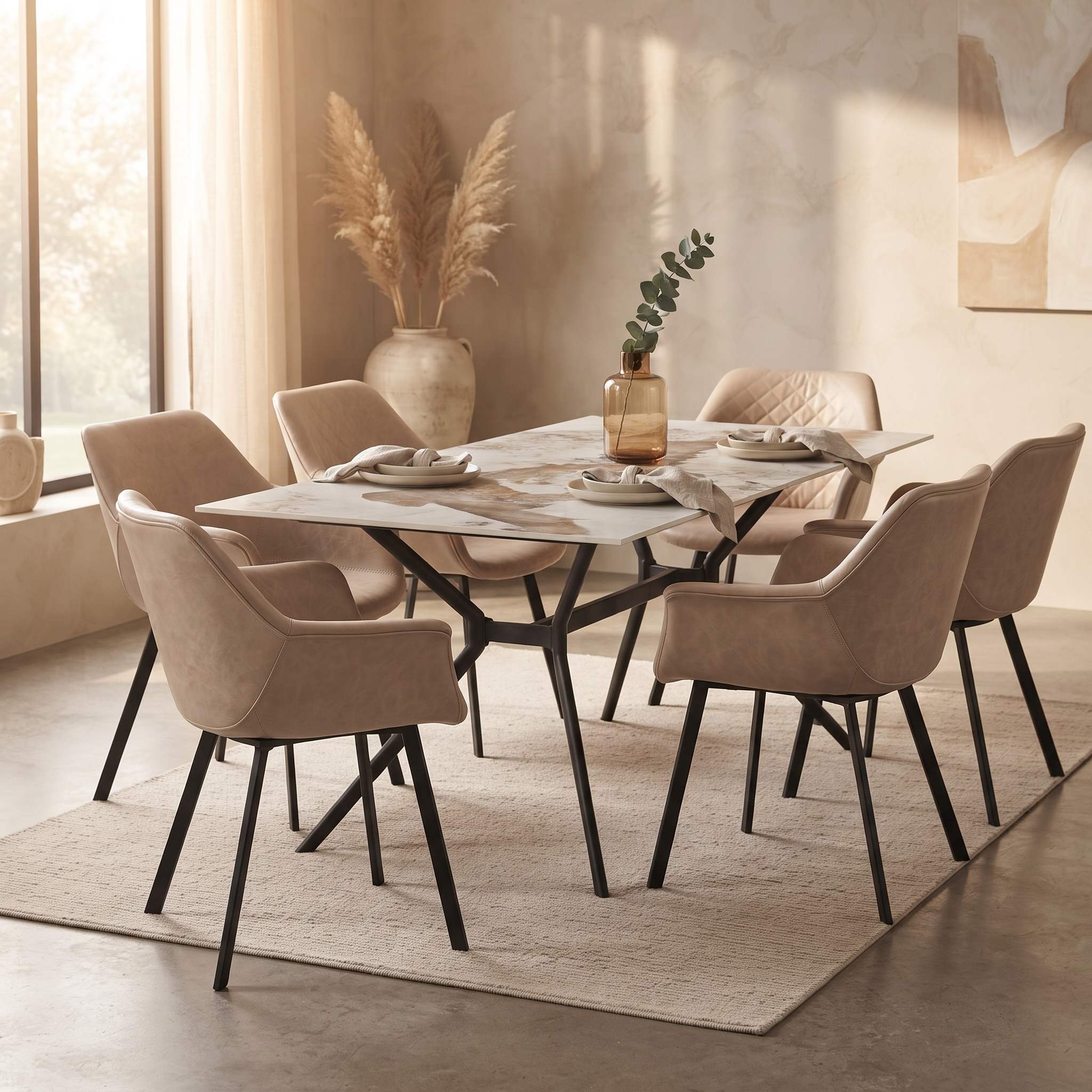 Markley Leather Dining Chair with Powder-Coated Iron Legs