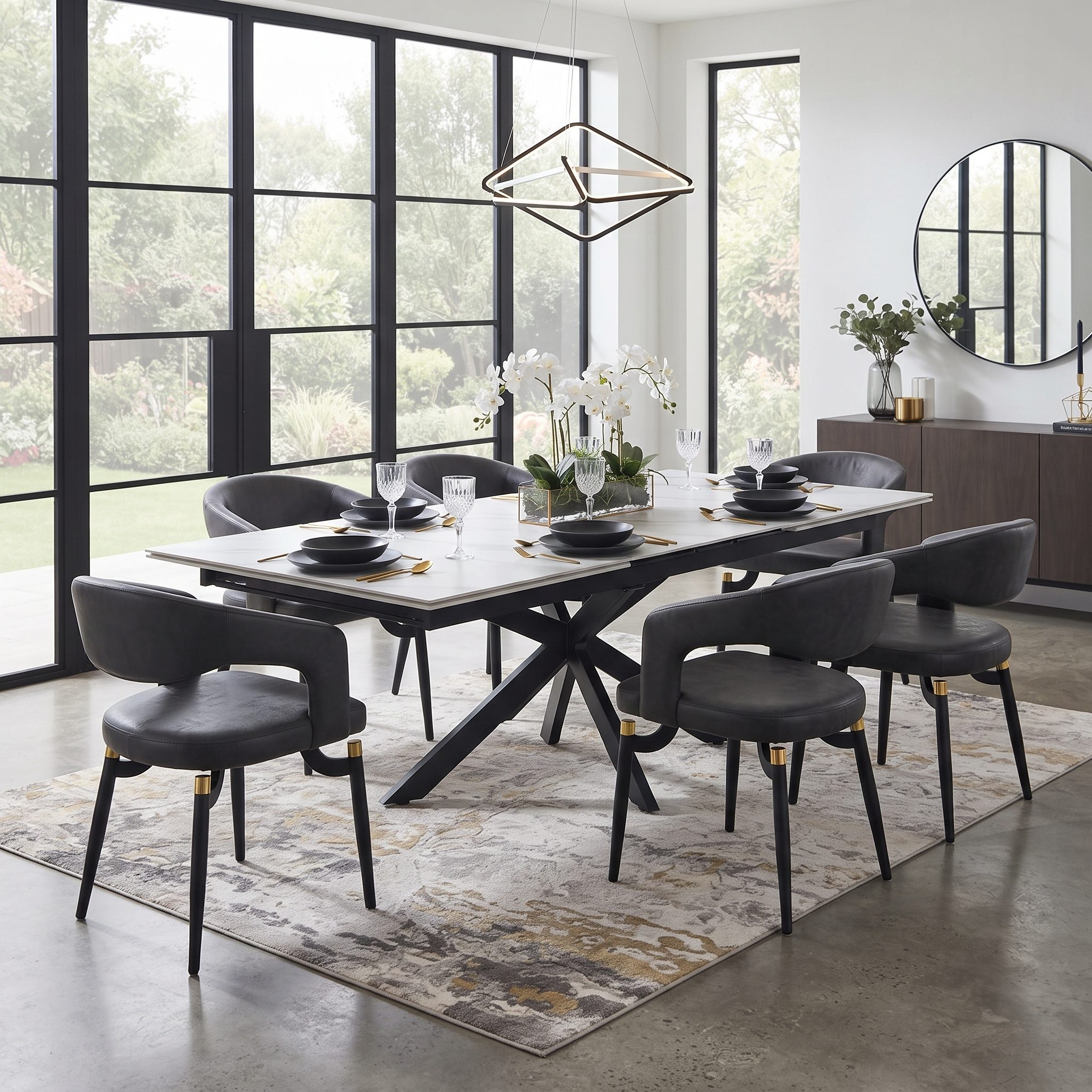 Entice Leather Dining Chair with Curved Open Back and Iron Legs