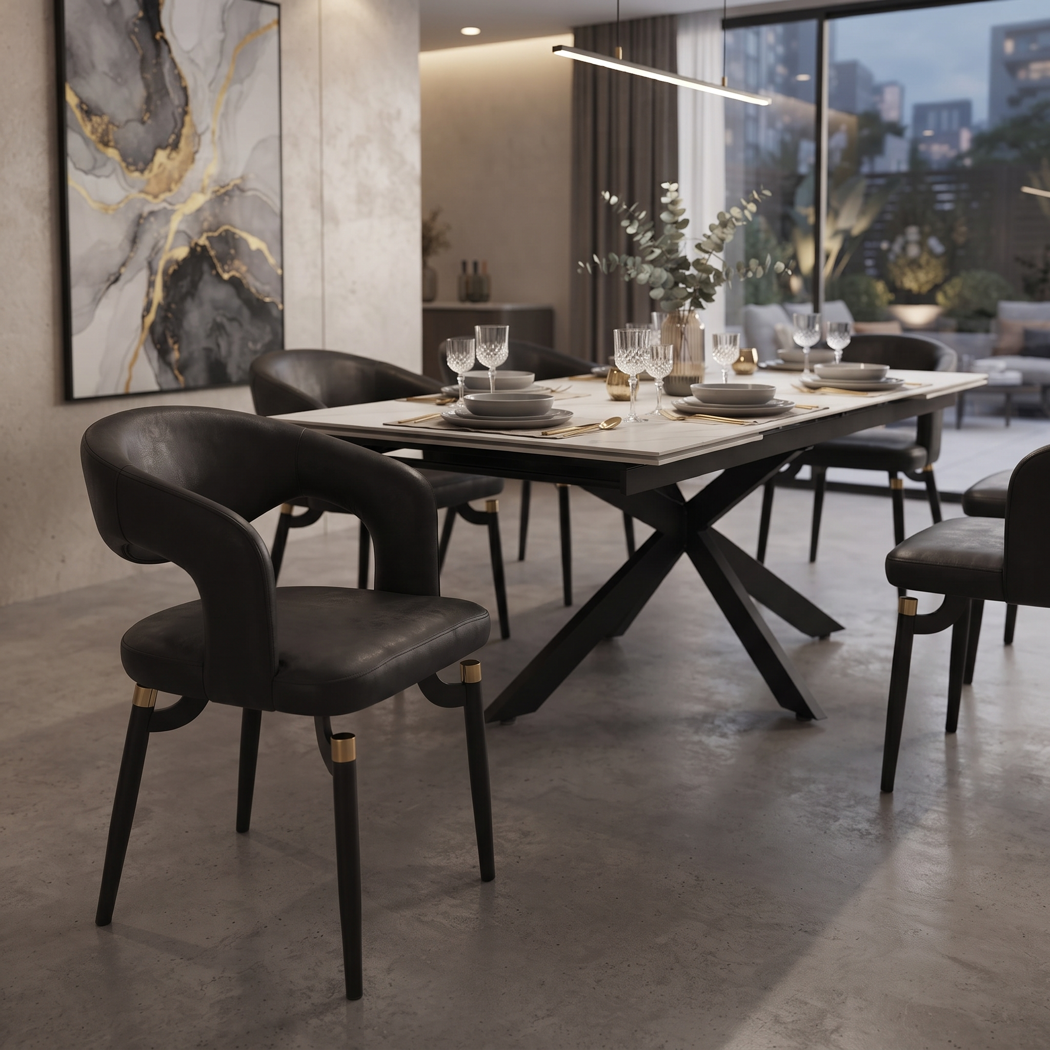 Entice Leather Dining Chair with Curved Open Back and Iron Legs
