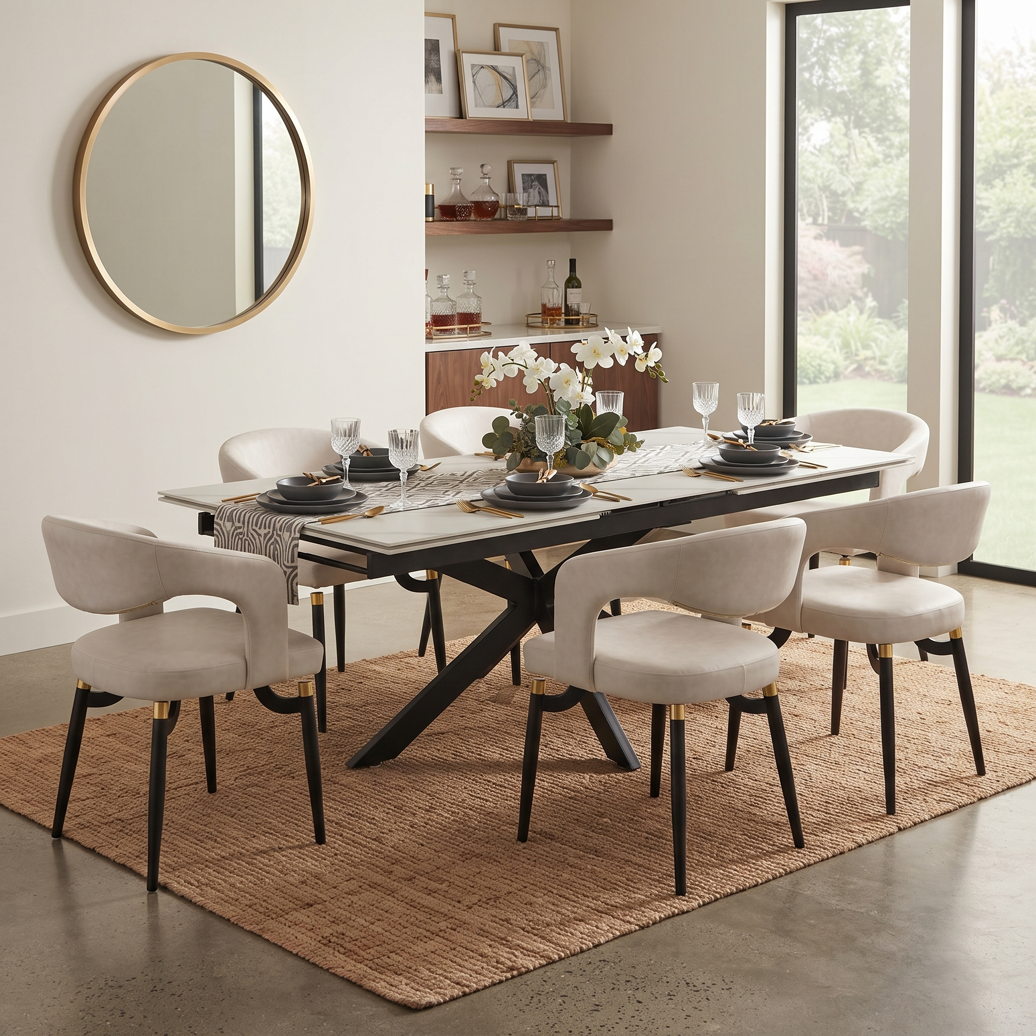 Entice Leather Dining Chair with Curved Open Back and Iron Legs