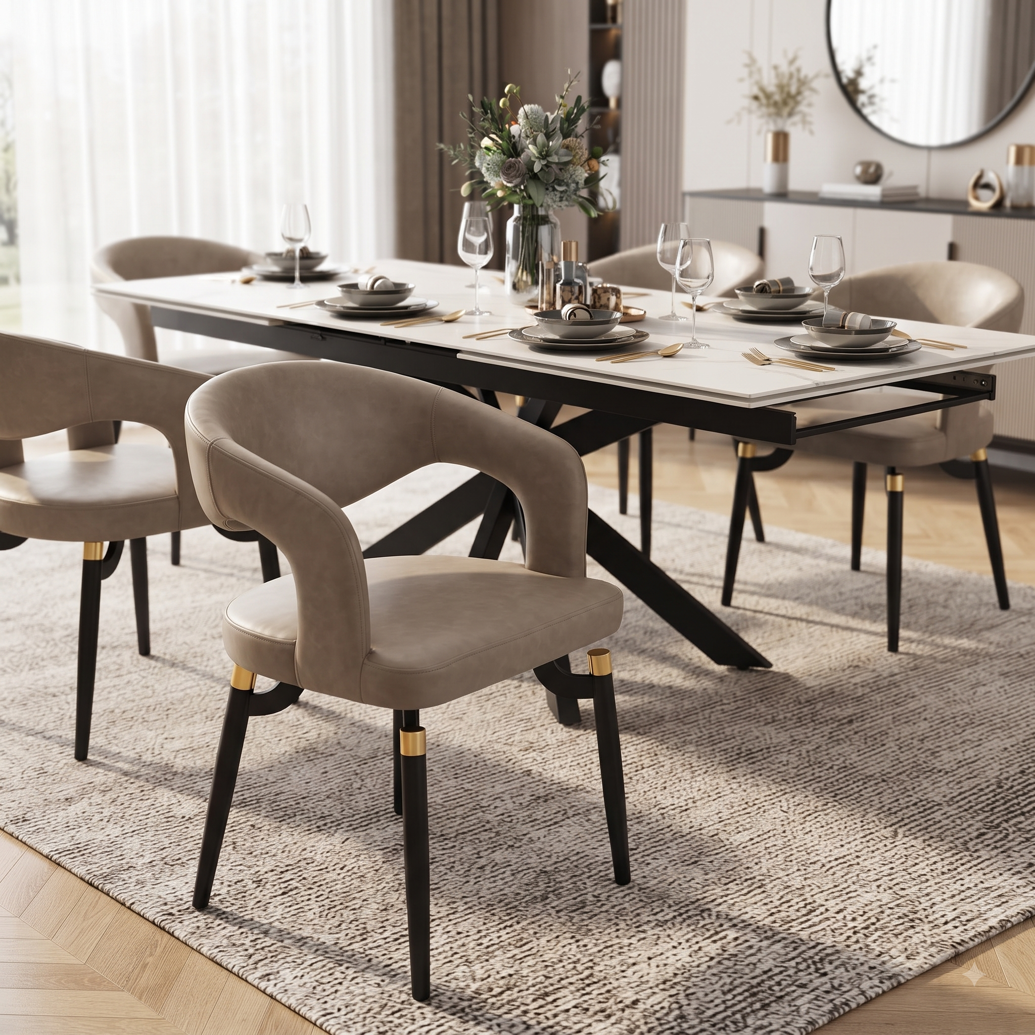 Entice Leather Dining Chair with Curved Open Back and Iron Legs