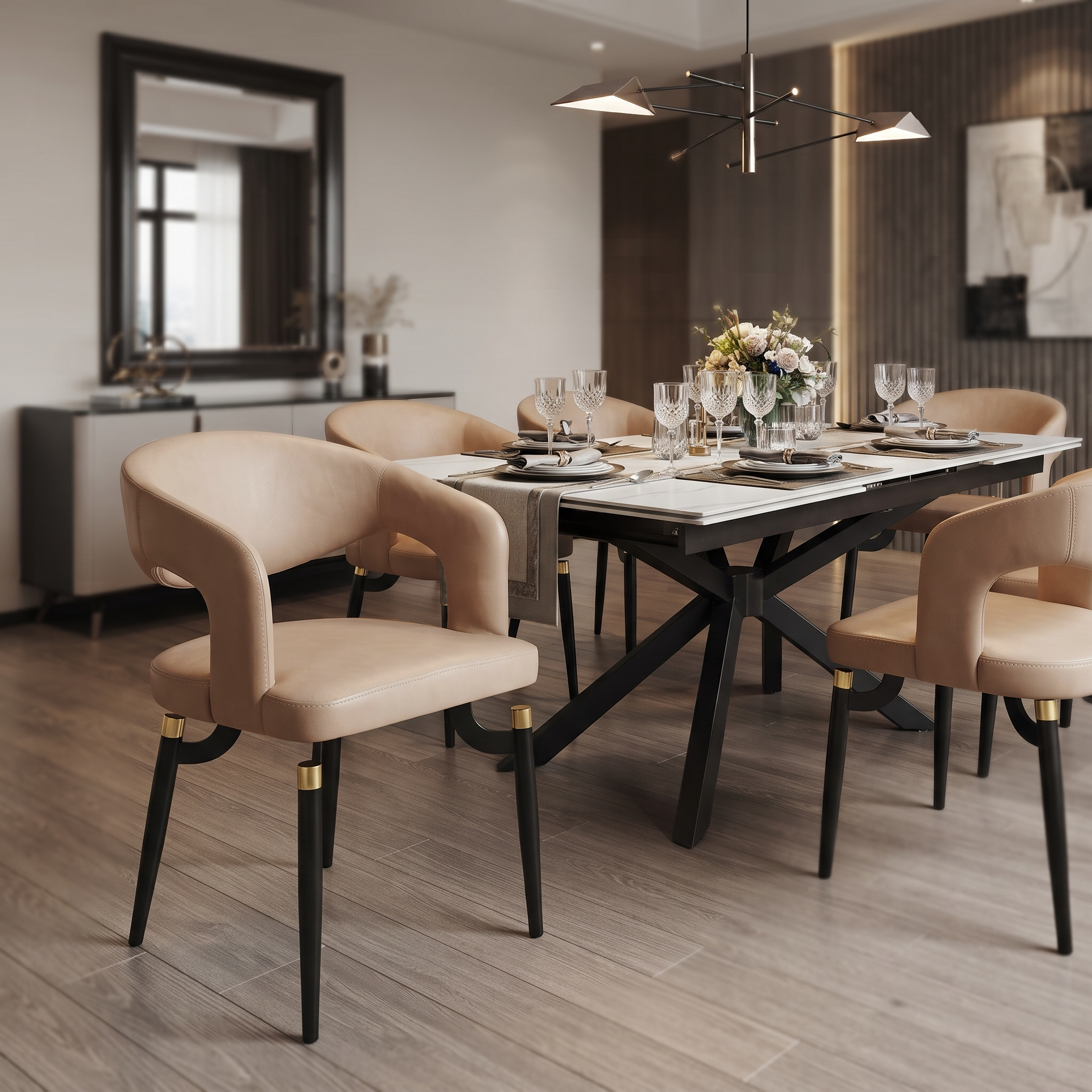 Entice Leather Dining Chair with Curved Open Back and Iron Legs