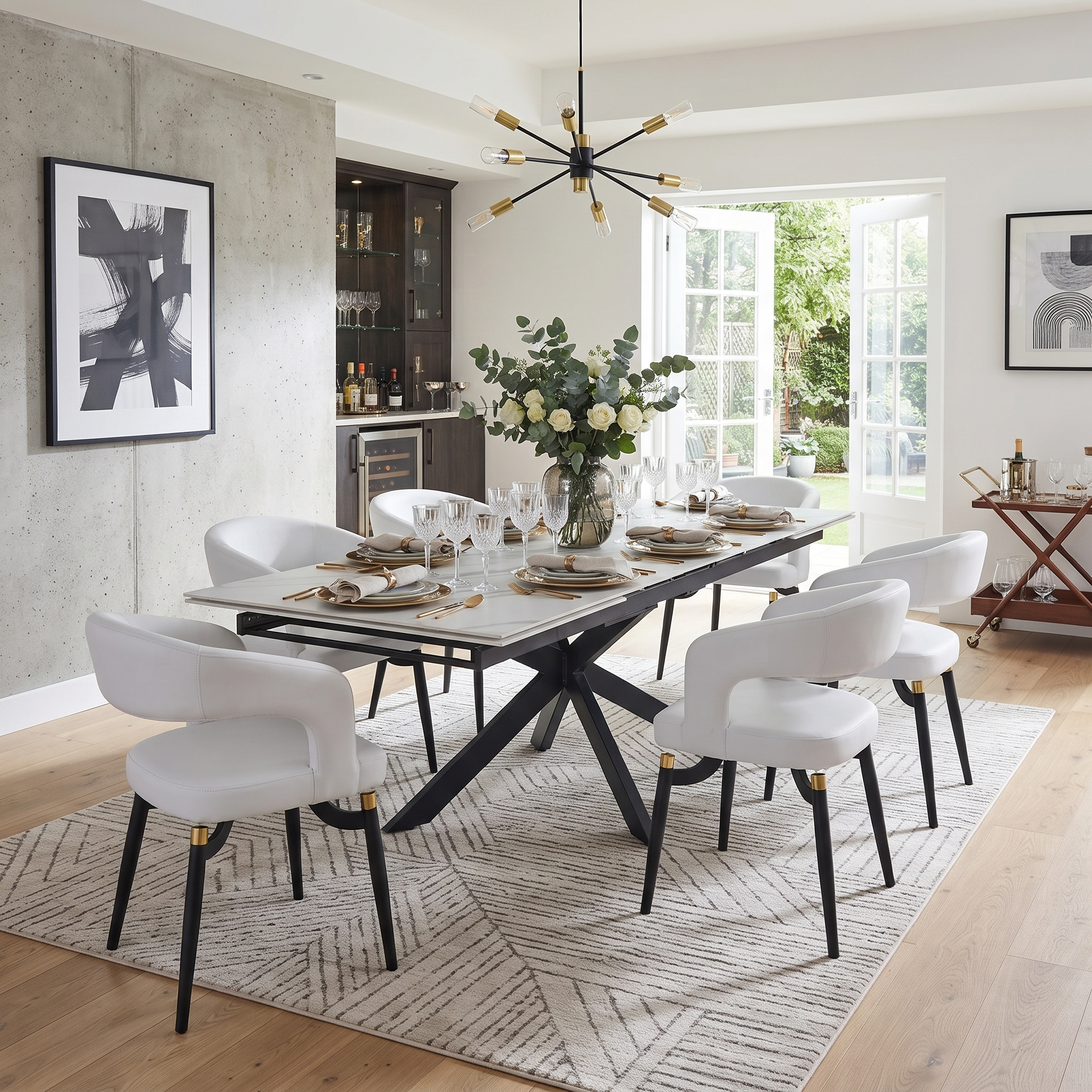 Entice Leather Dining Chair with Curved Open Back and Iron Legs