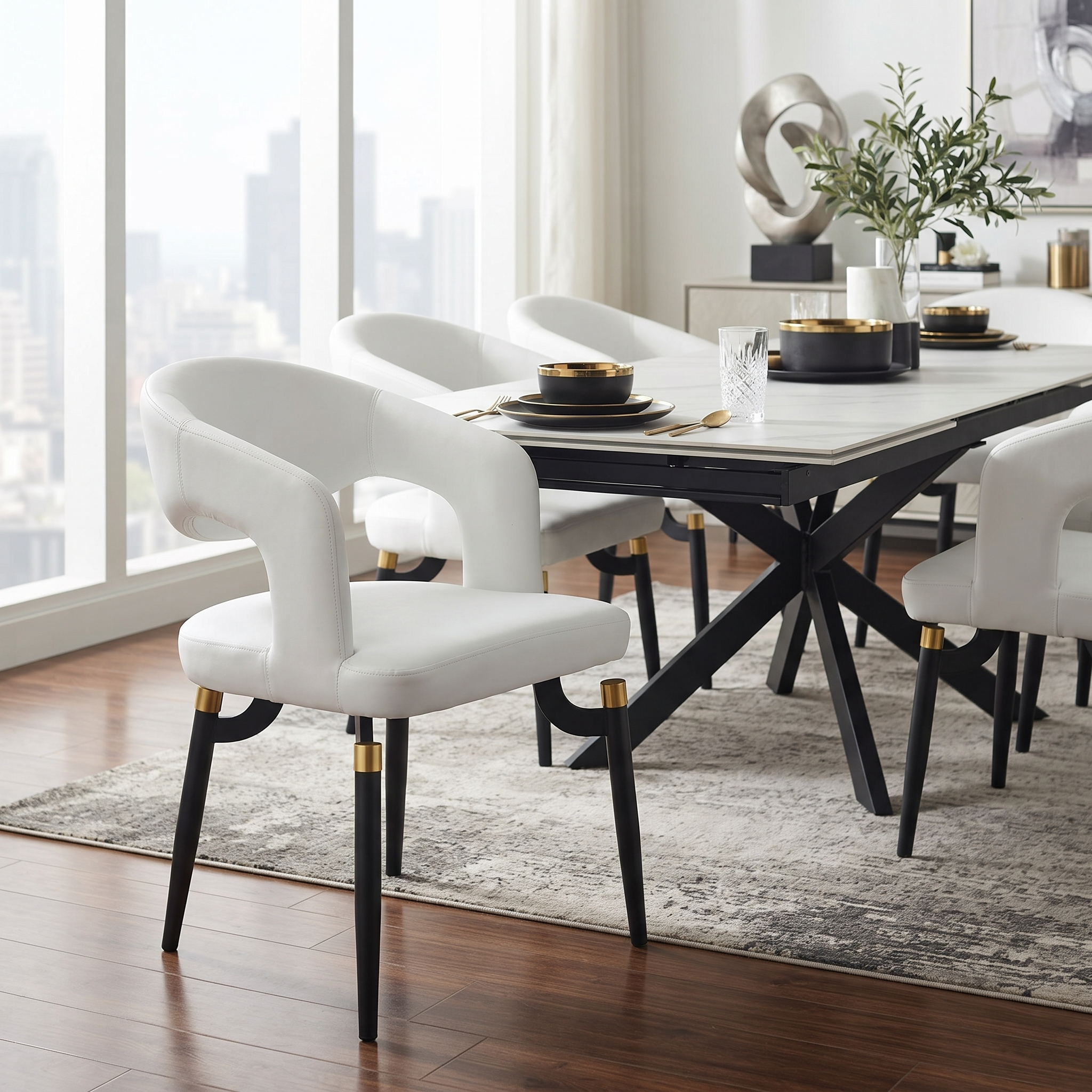Entice Leather Dining Chair with Curved Open Back and Iron Legs