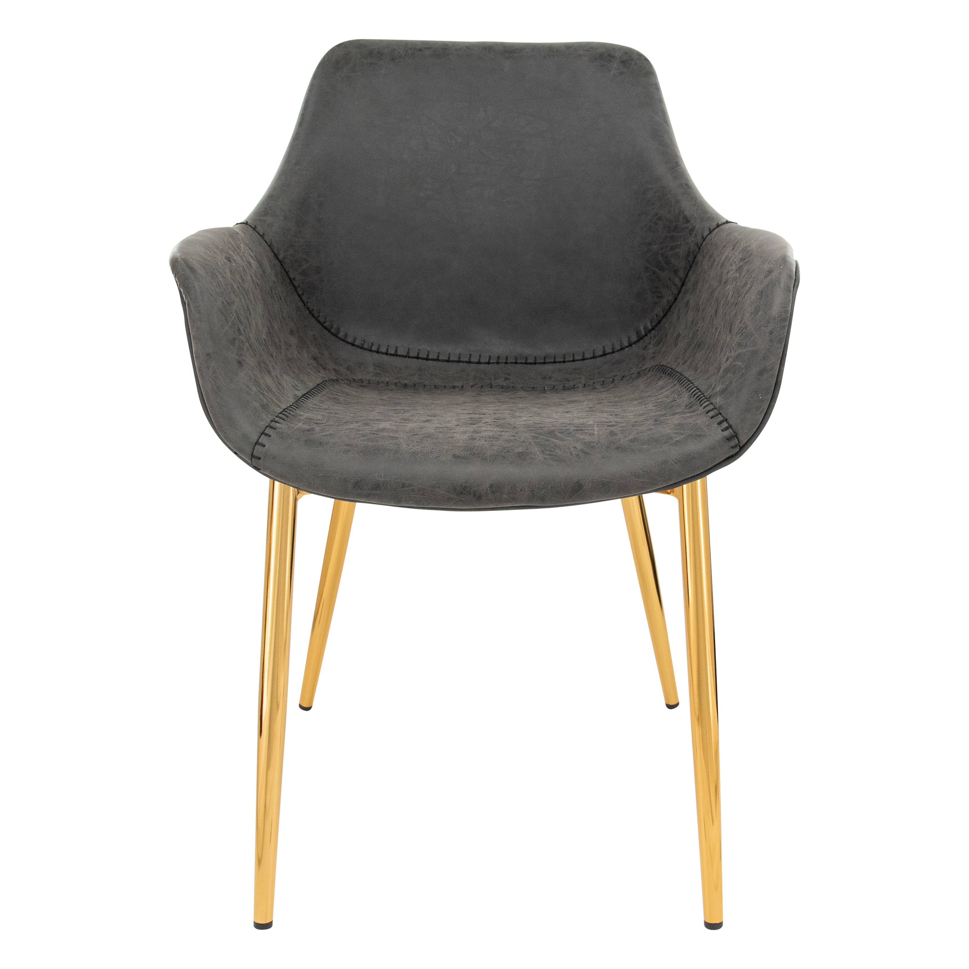 Markley Modern Leather Dining Arm Chair With Black/Gold Metal Legs