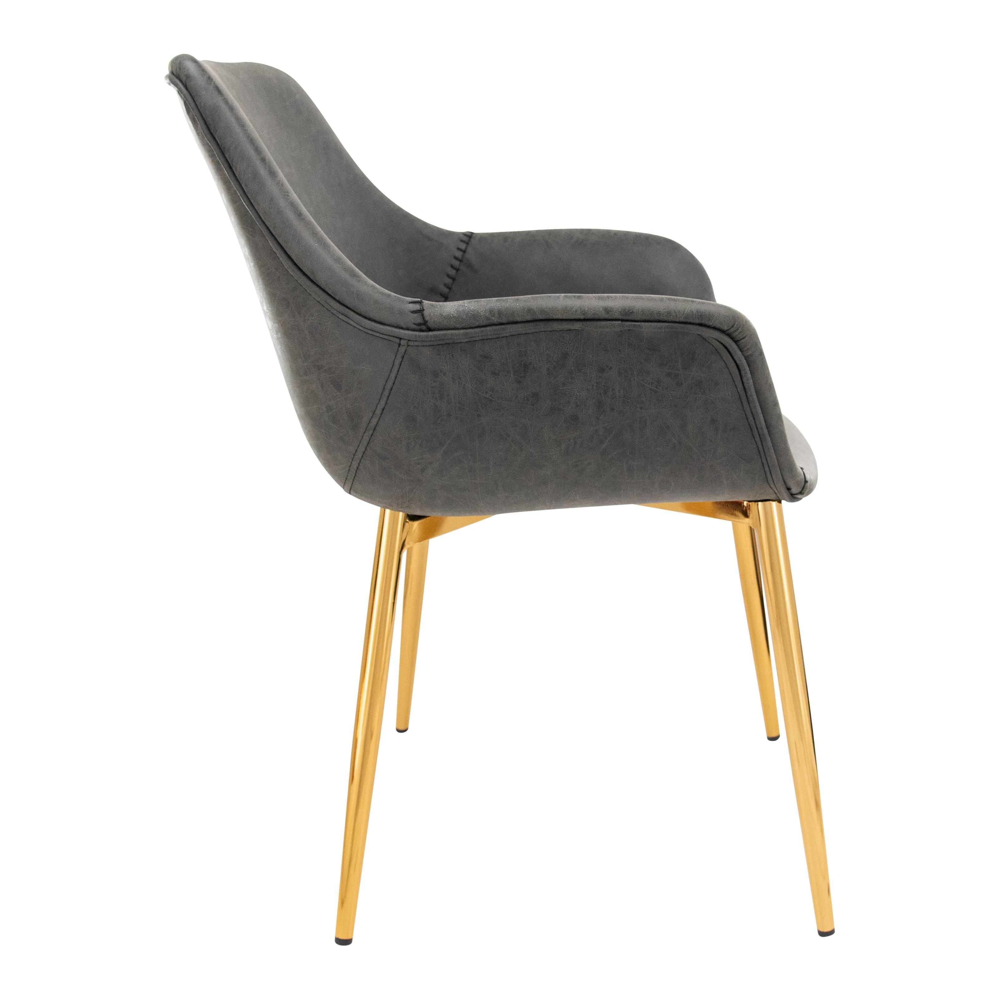 Markley Modern Leather Dining Arm Chair With Black/Gold Metal Legs