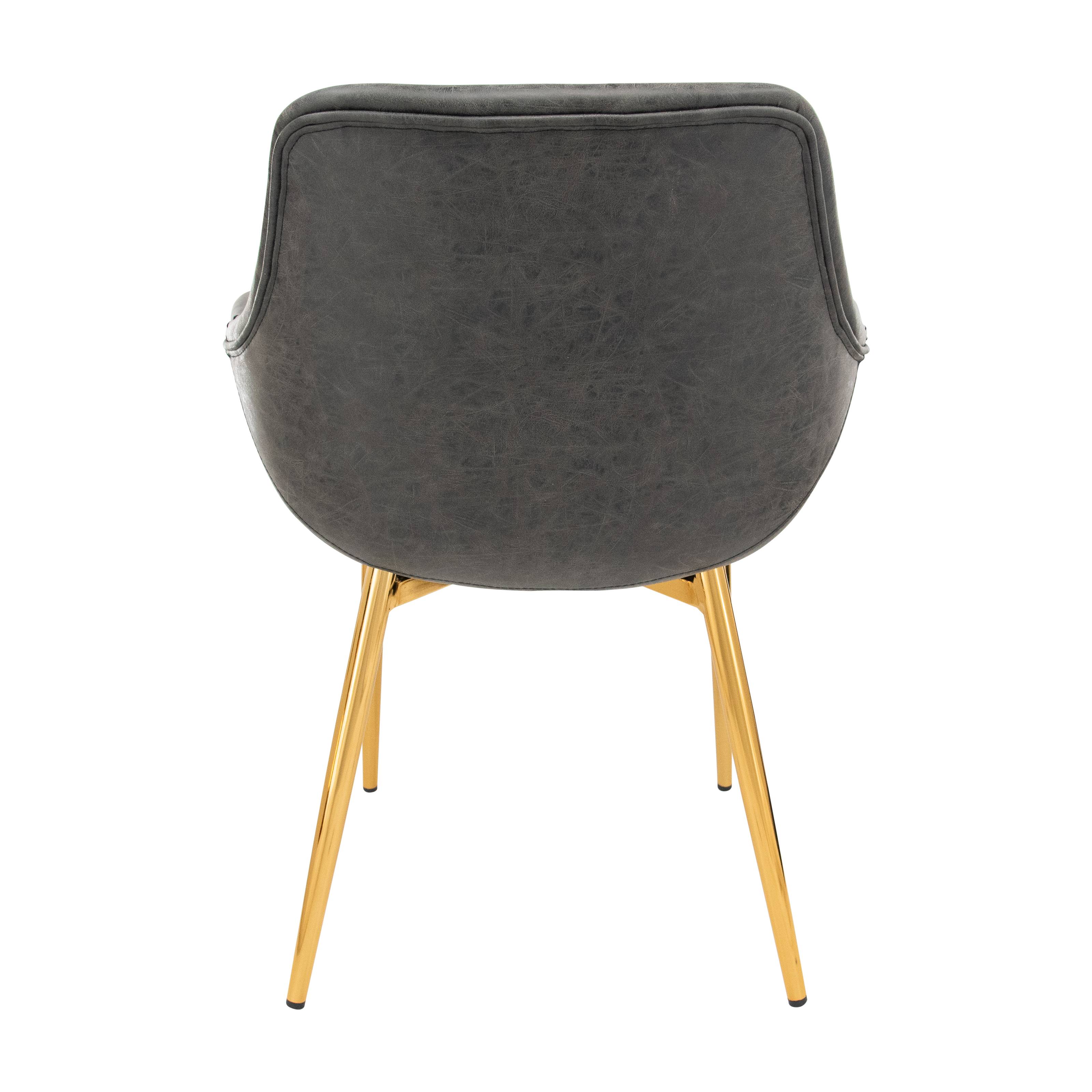 Markley Modern Leather Dining Arm Chair With Black/Gold Metal Legs