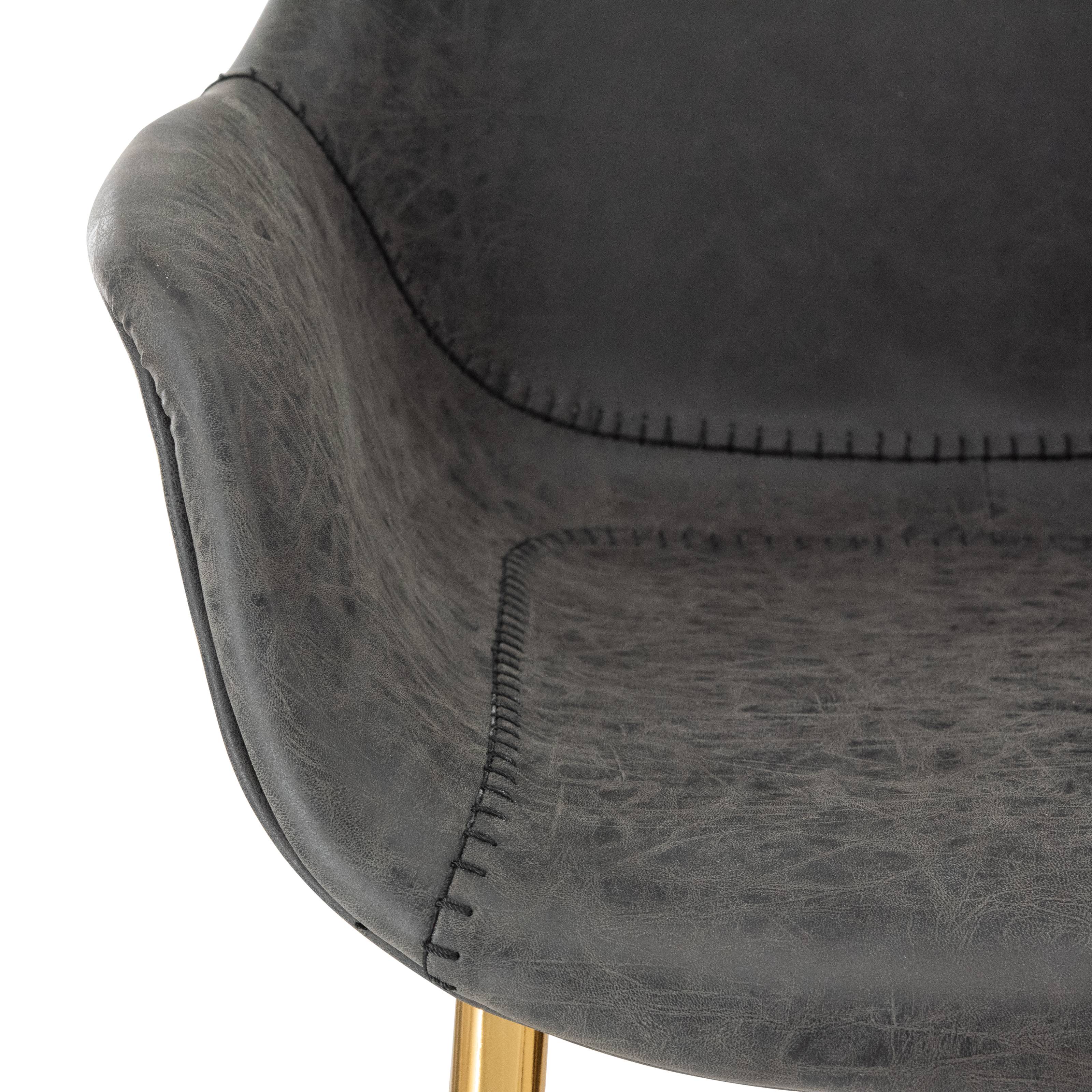 Markley Modern Leather Dining Arm Chair With Black/Gold Metal Legs