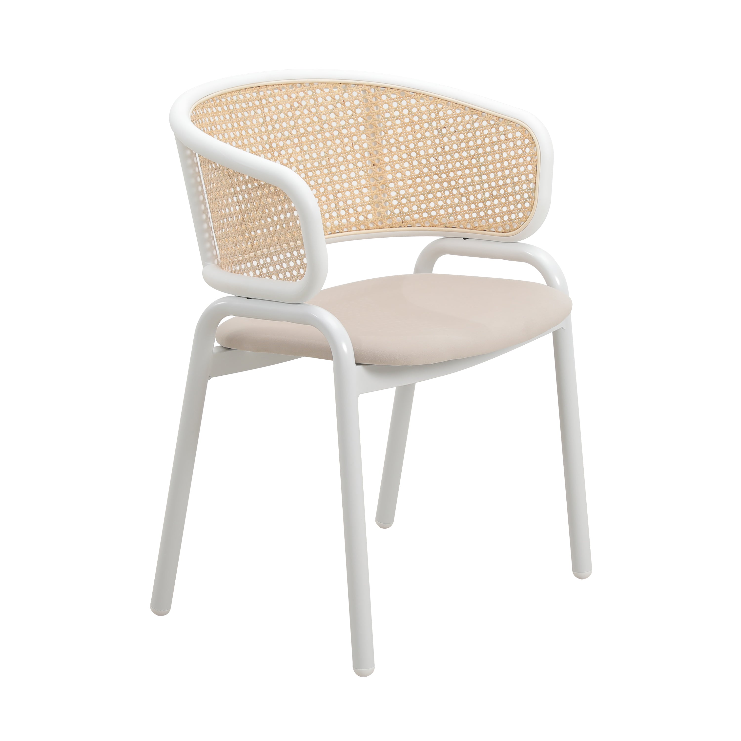Ervilla Leather Dining Armchair in Black/White Stainless Steel Base With Wicker Back