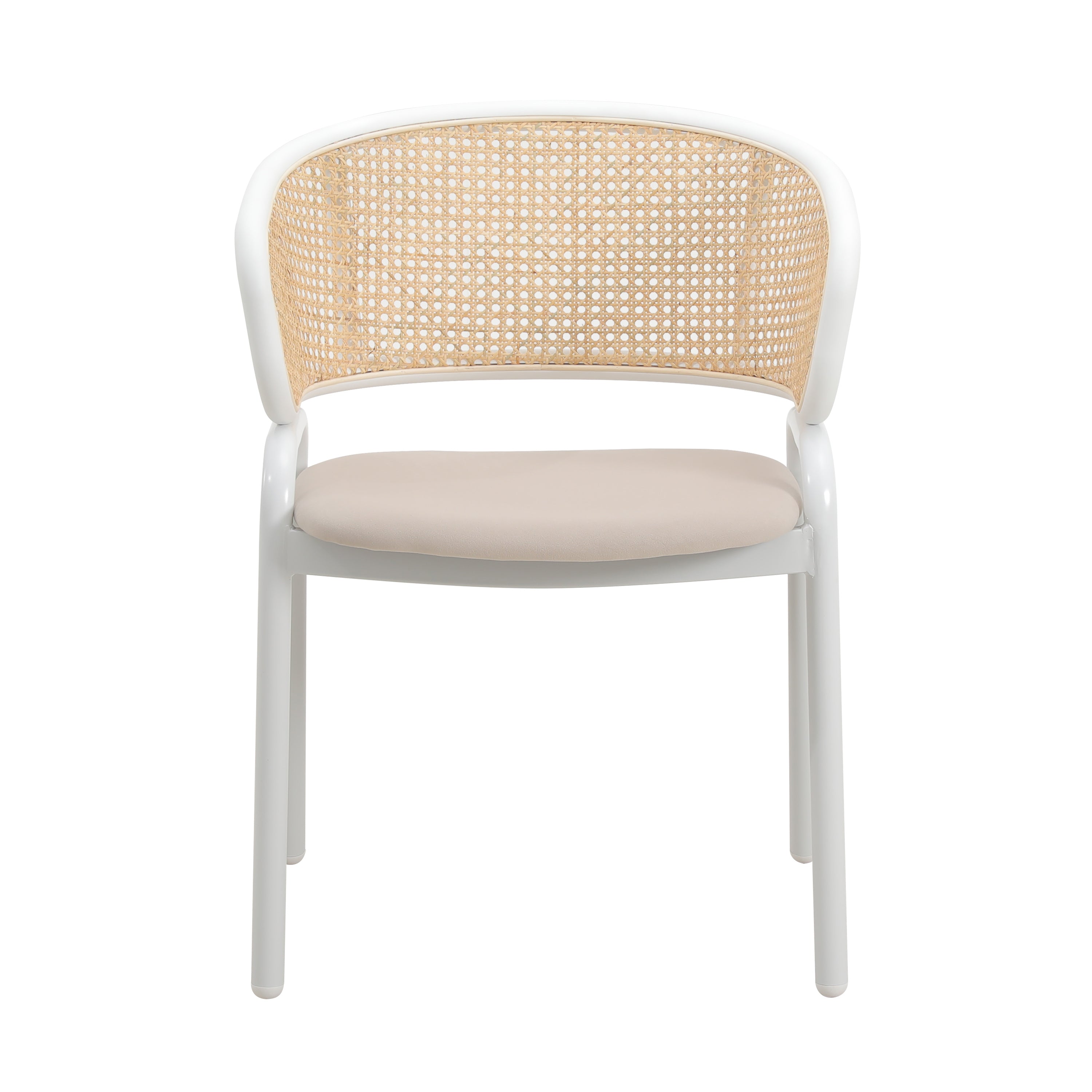 Ervilla Leather Dining Armchair in Black/White Stainless Steel Base With Wicker Back