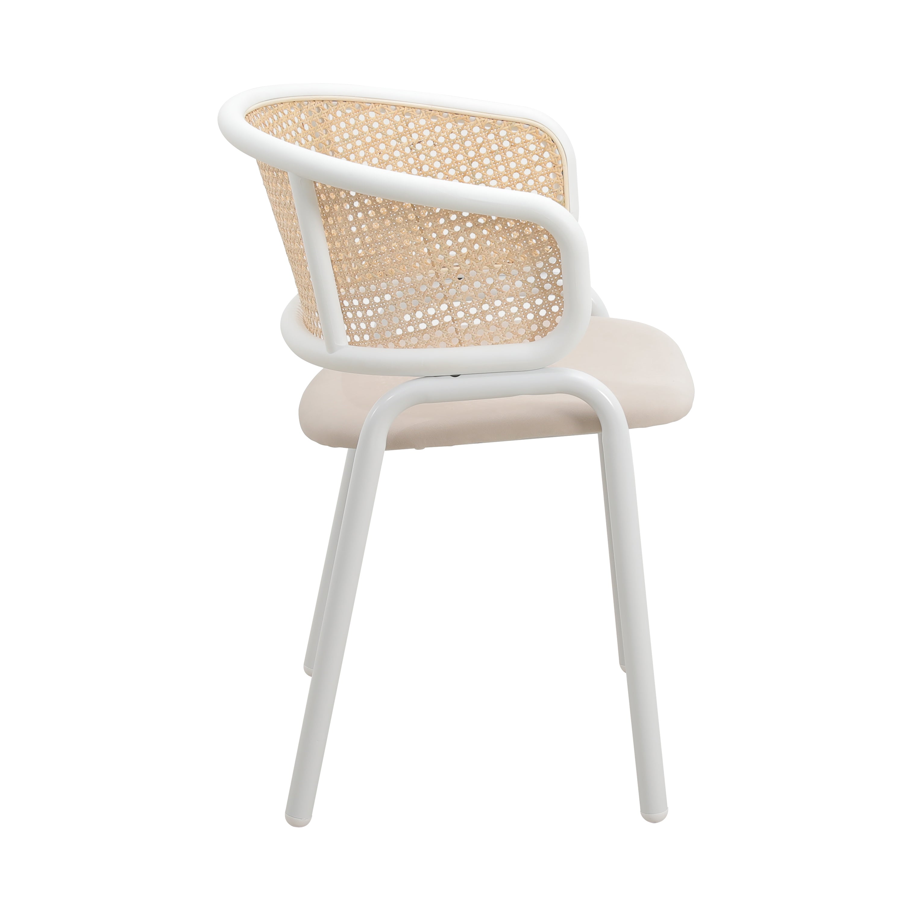 Ervilla Leather Dining Armchair in Black/White Stainless Steel Base With Wicker Back