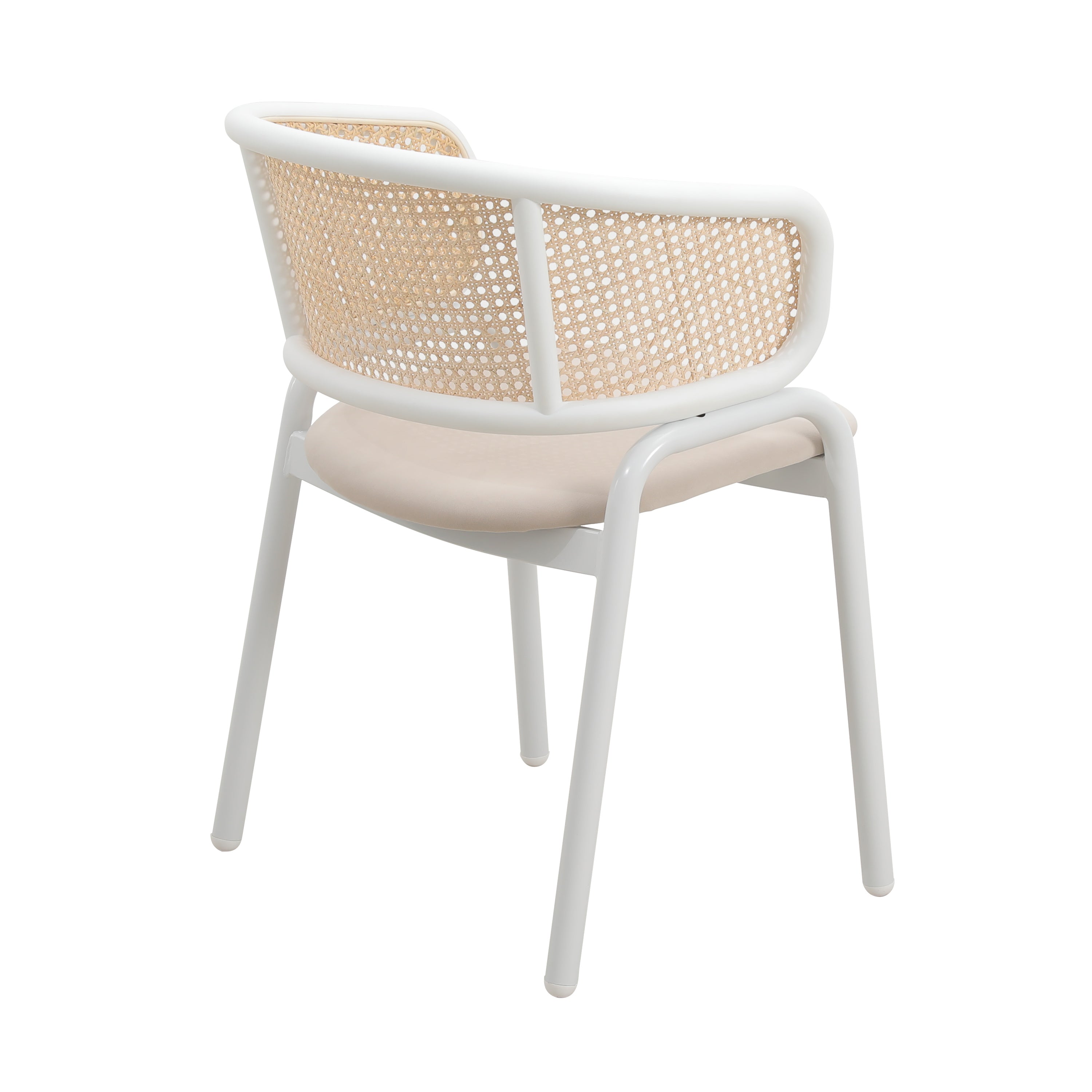 Ervilla Leather Dining Armchair in Black/White Stainless Steel Base With Wicker Back
