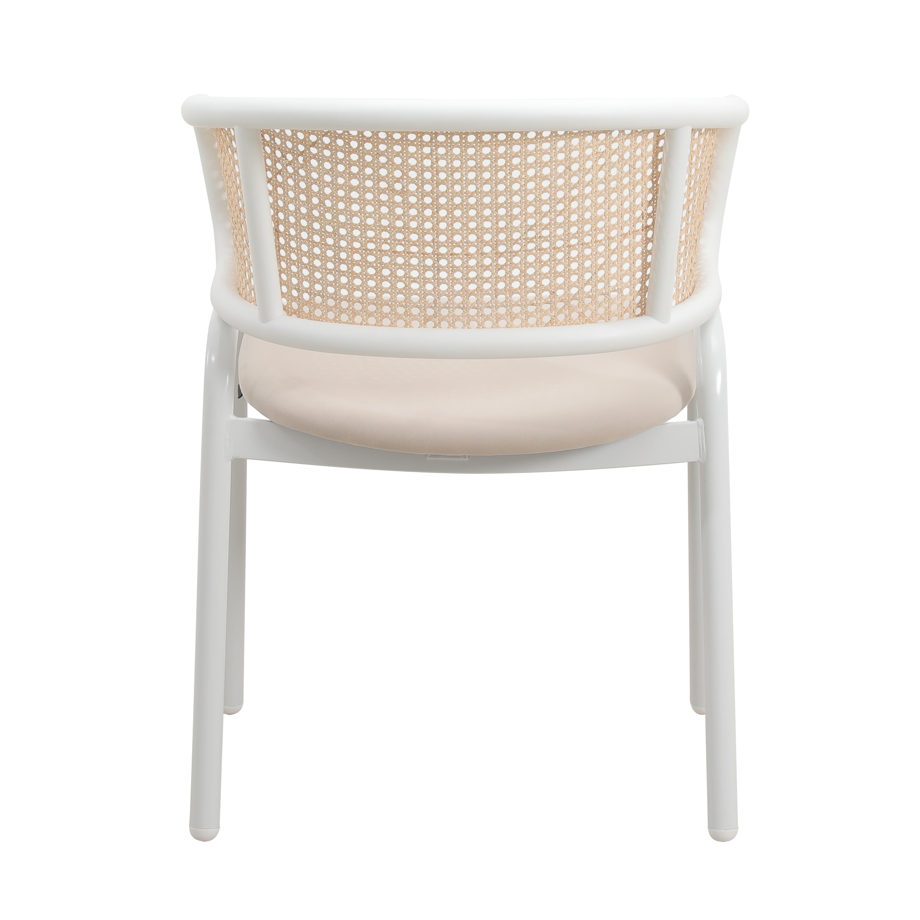 Ervilla Leather Dining Armchair in Black/White Stainless Steel Base With Wicker Back