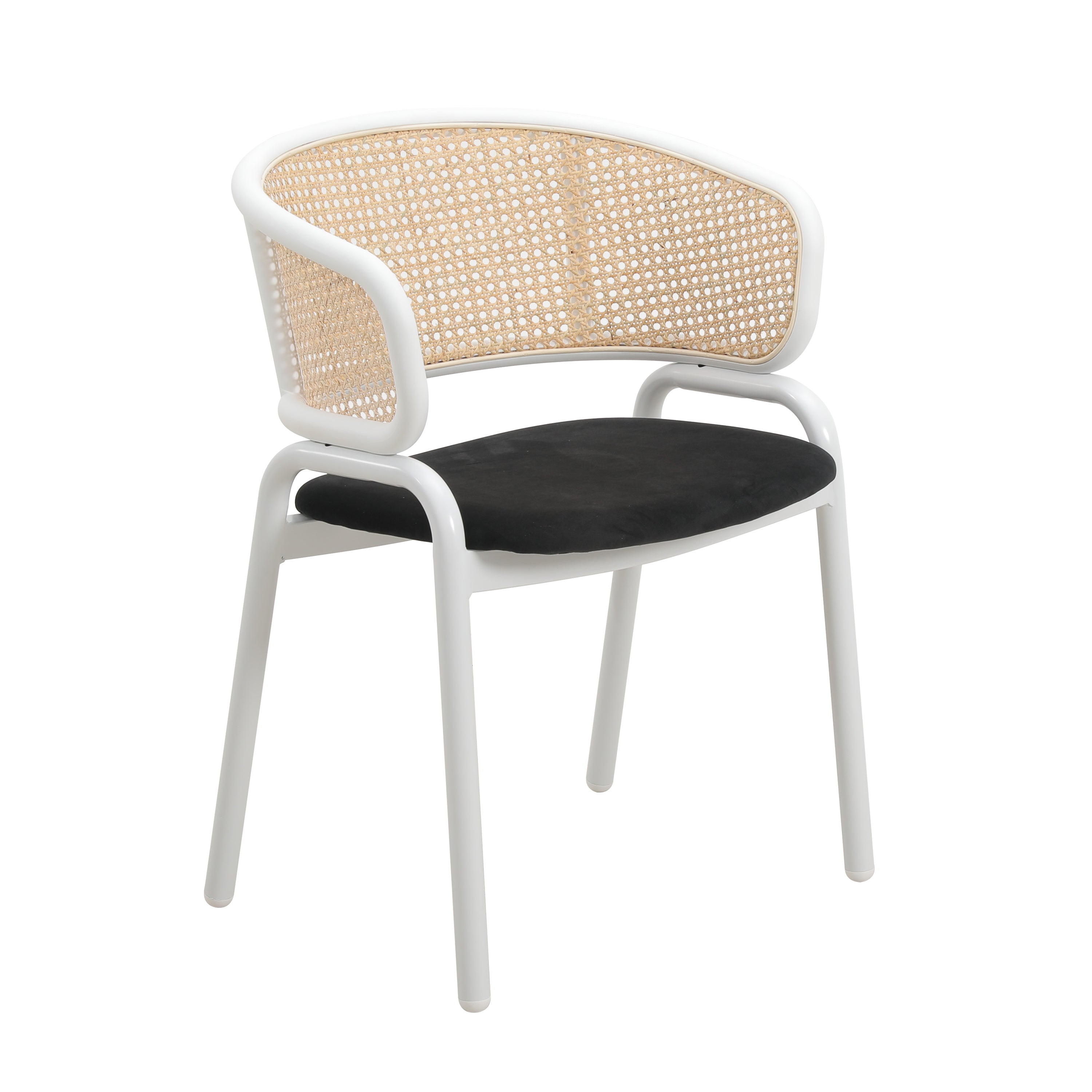 Ervilla Leather Dining Armchair in Black/White Stainless Steel Base With Wicker Back