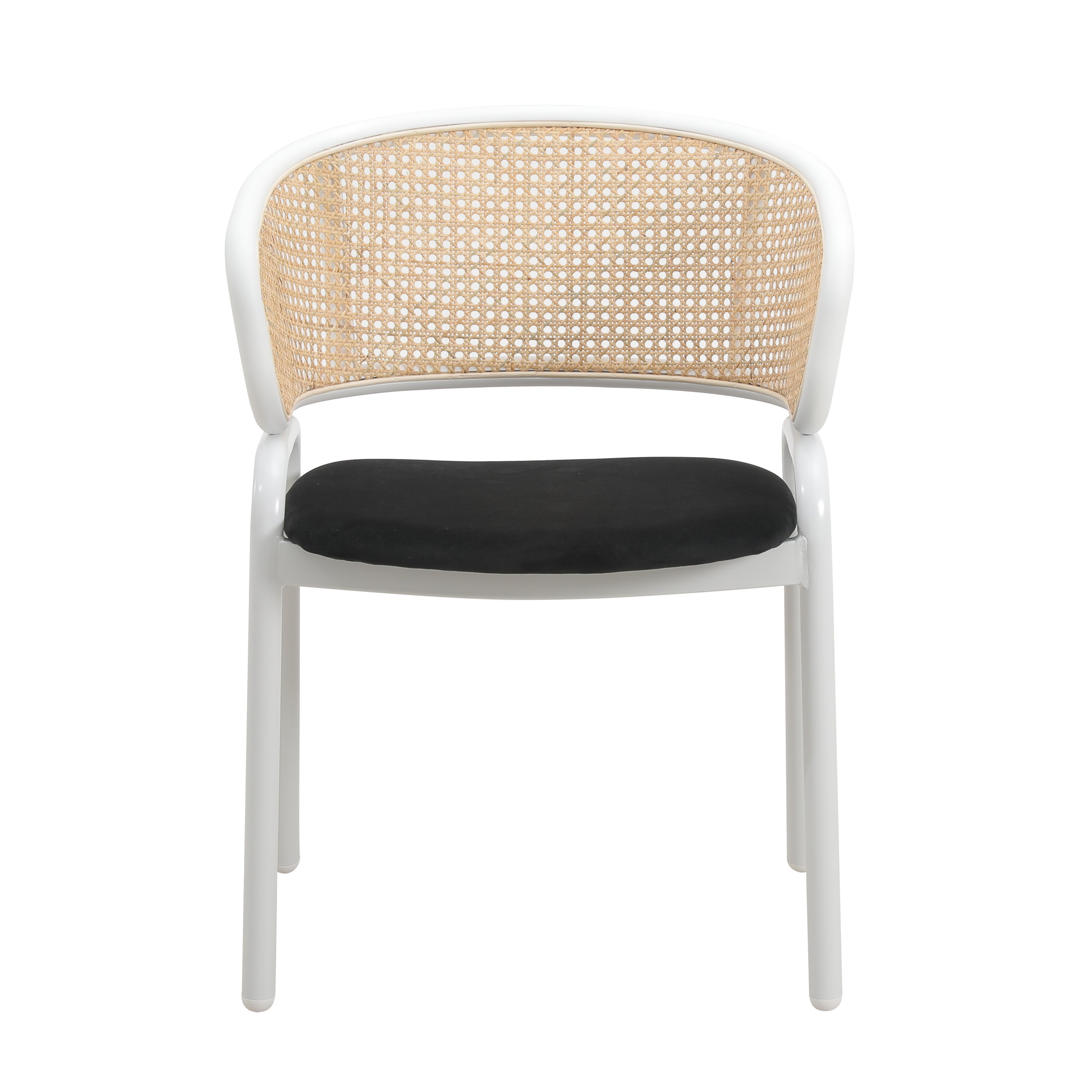 Ervilla Leather Dining Armchair in Black/White Stainless Steel Base With Wicker Back