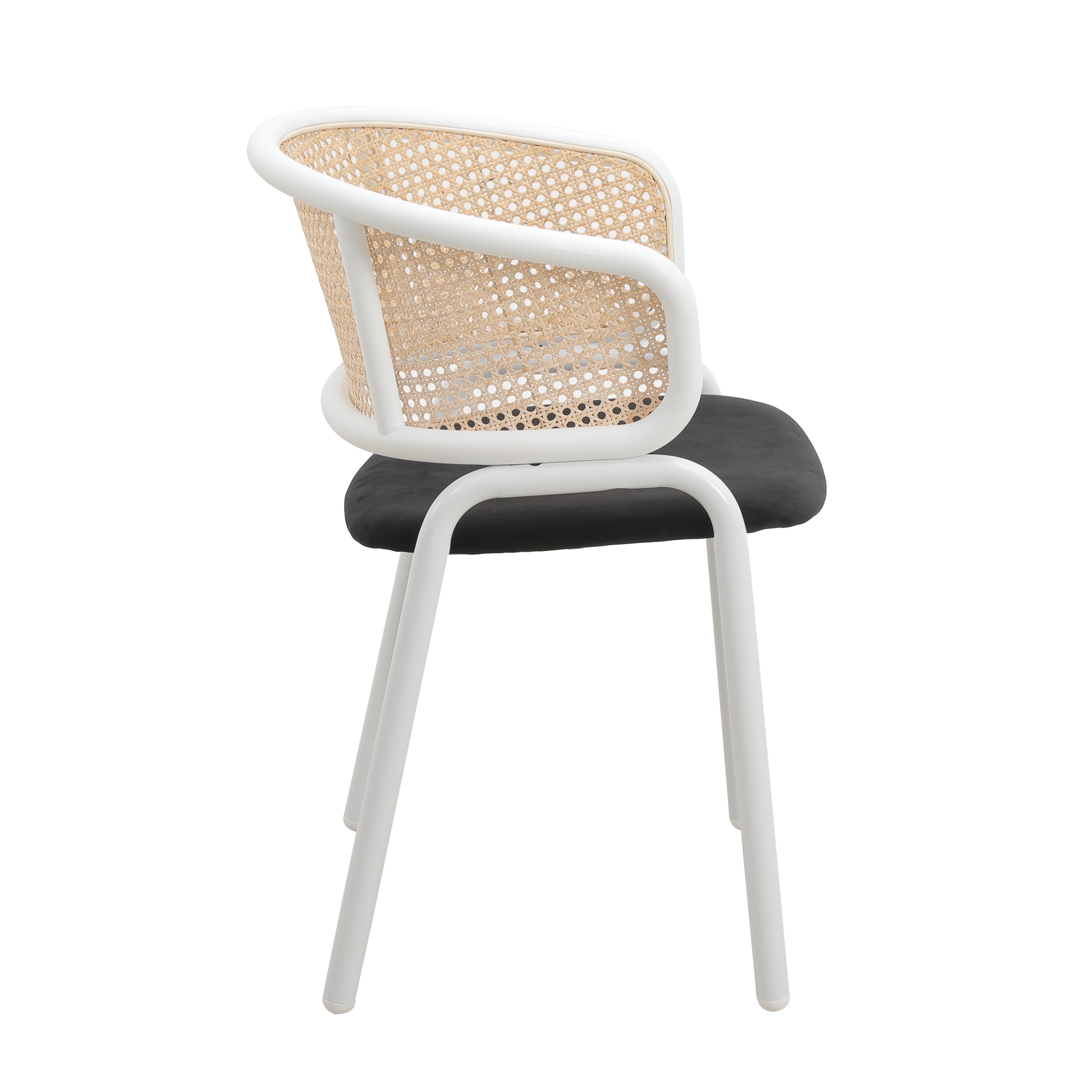 Ervilla Leather Dining Armchair in Black/White Stainless Steel Base With Wicker Back