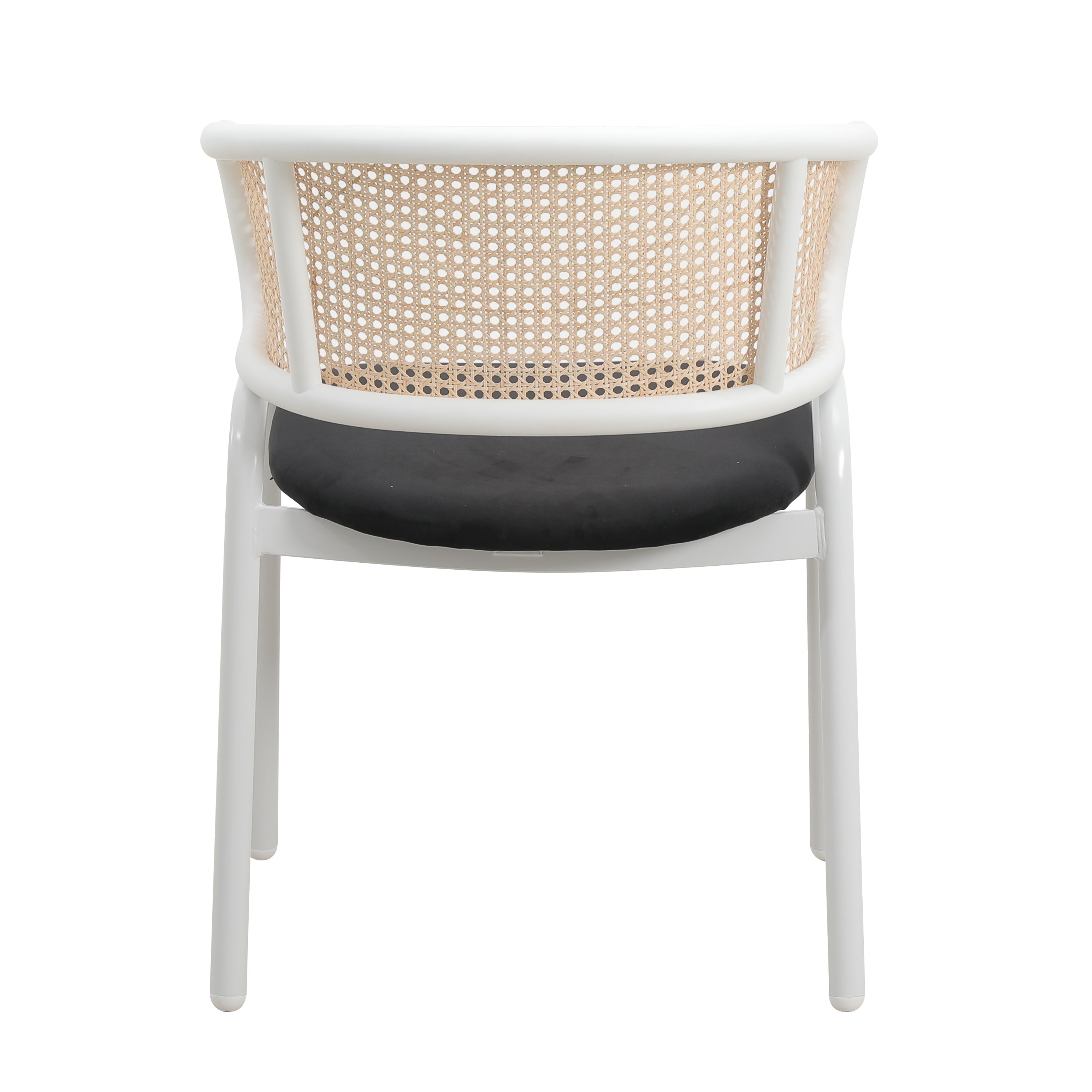 Ervilla Leather Dining Armchair in Black/White Stainless Steel Base With Wicker Back