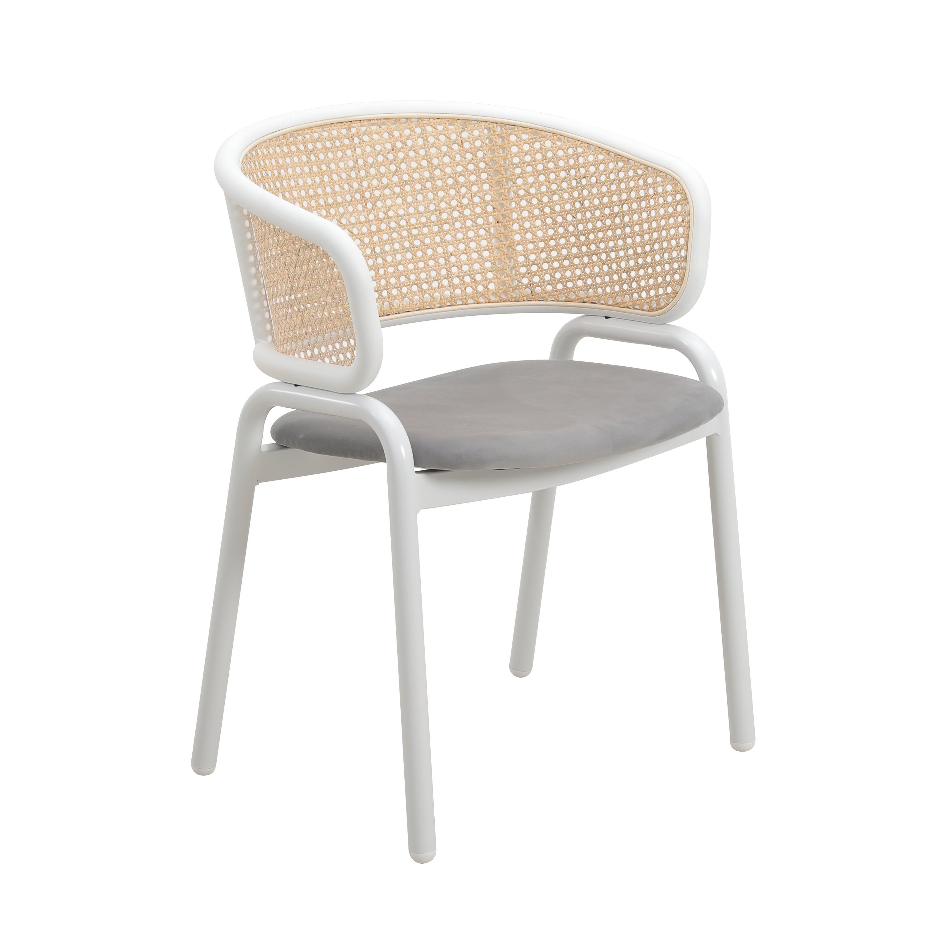 Ervilla Leather Dining Armchair in Black/White Stainless Steel Base With Wicker Back