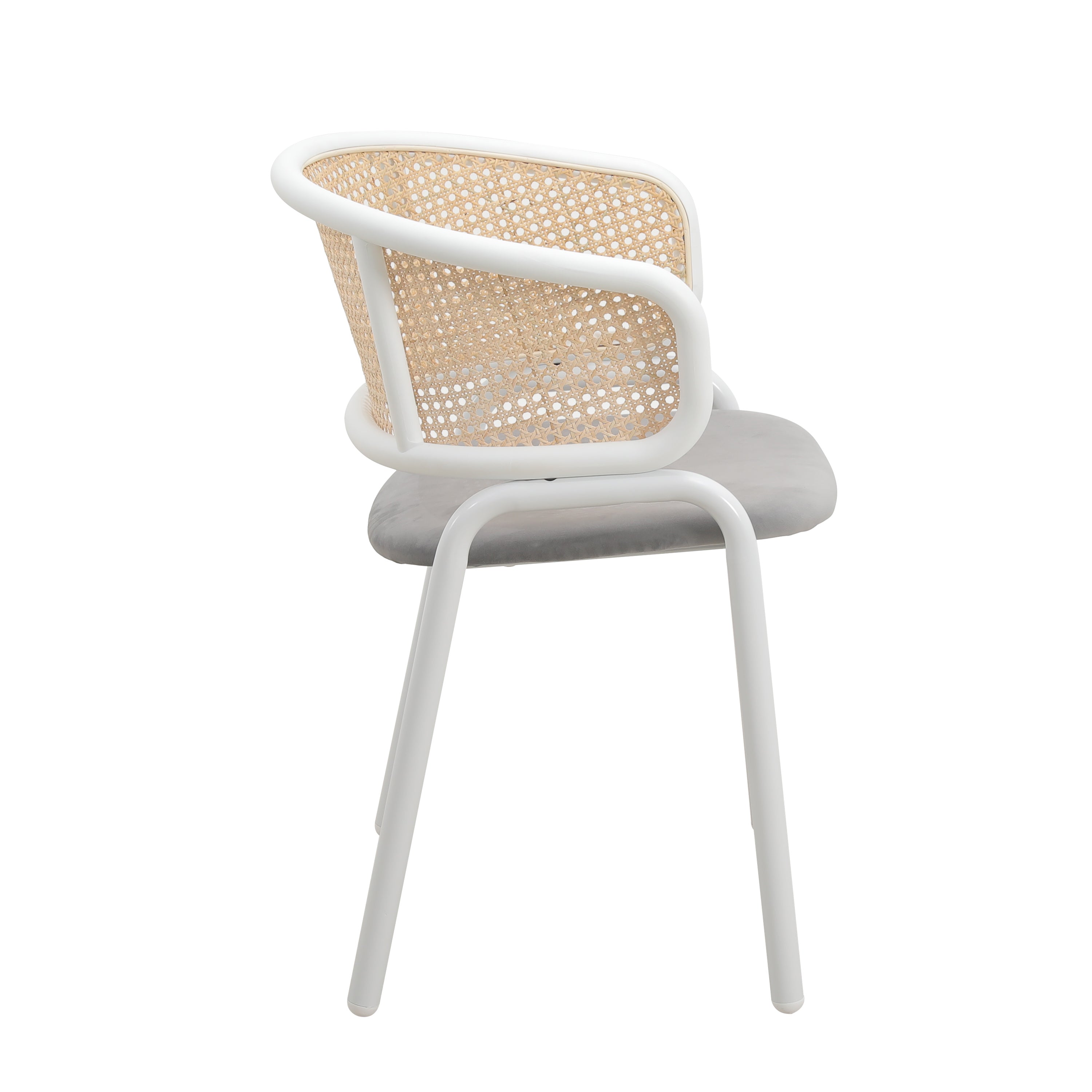 Ervilla Leather Dining Armchair in Black/White Stainless Steel Base With Wicker Back