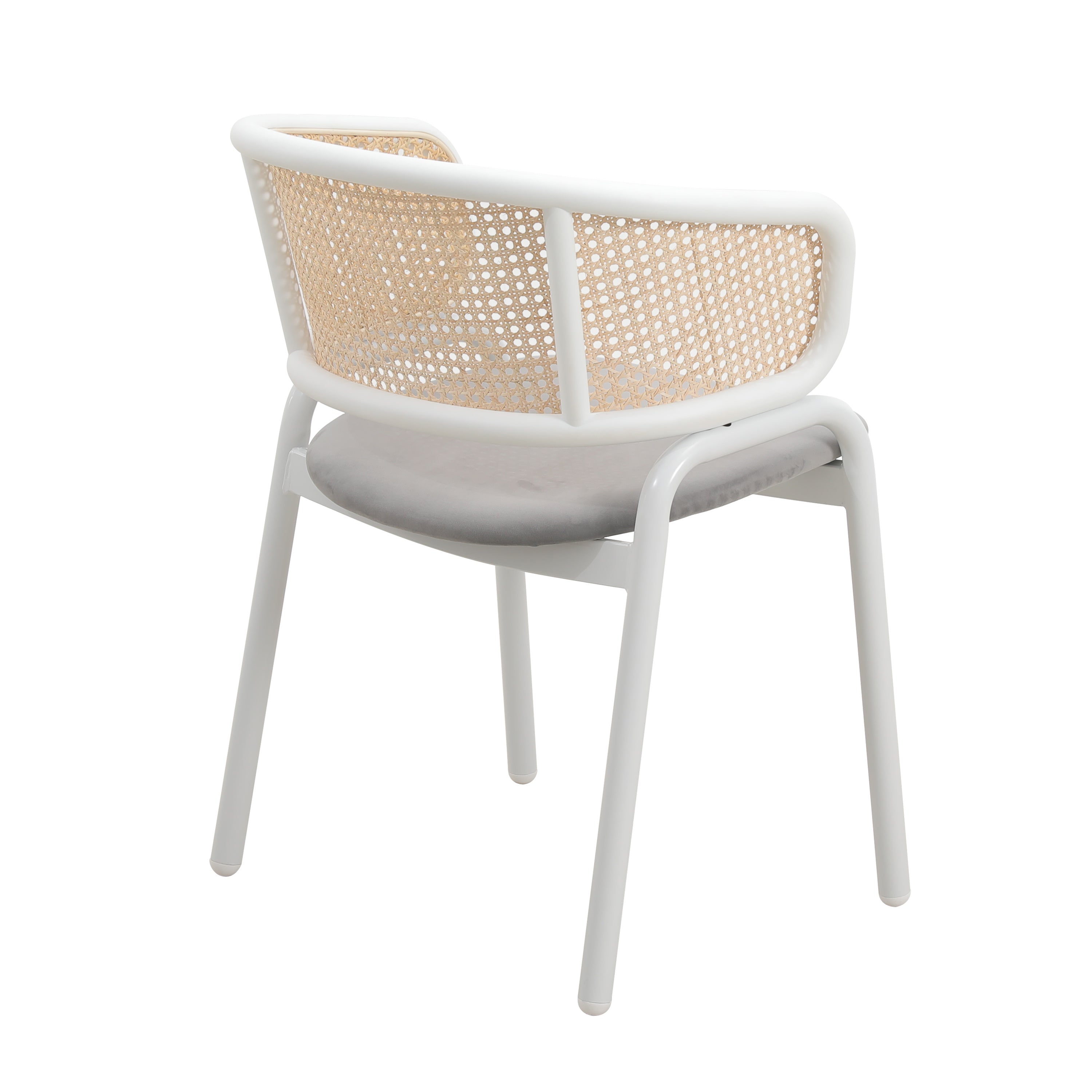 Ervilla Leather Dining Armchair in Black/White Stainless Steel Base With Wicker Back