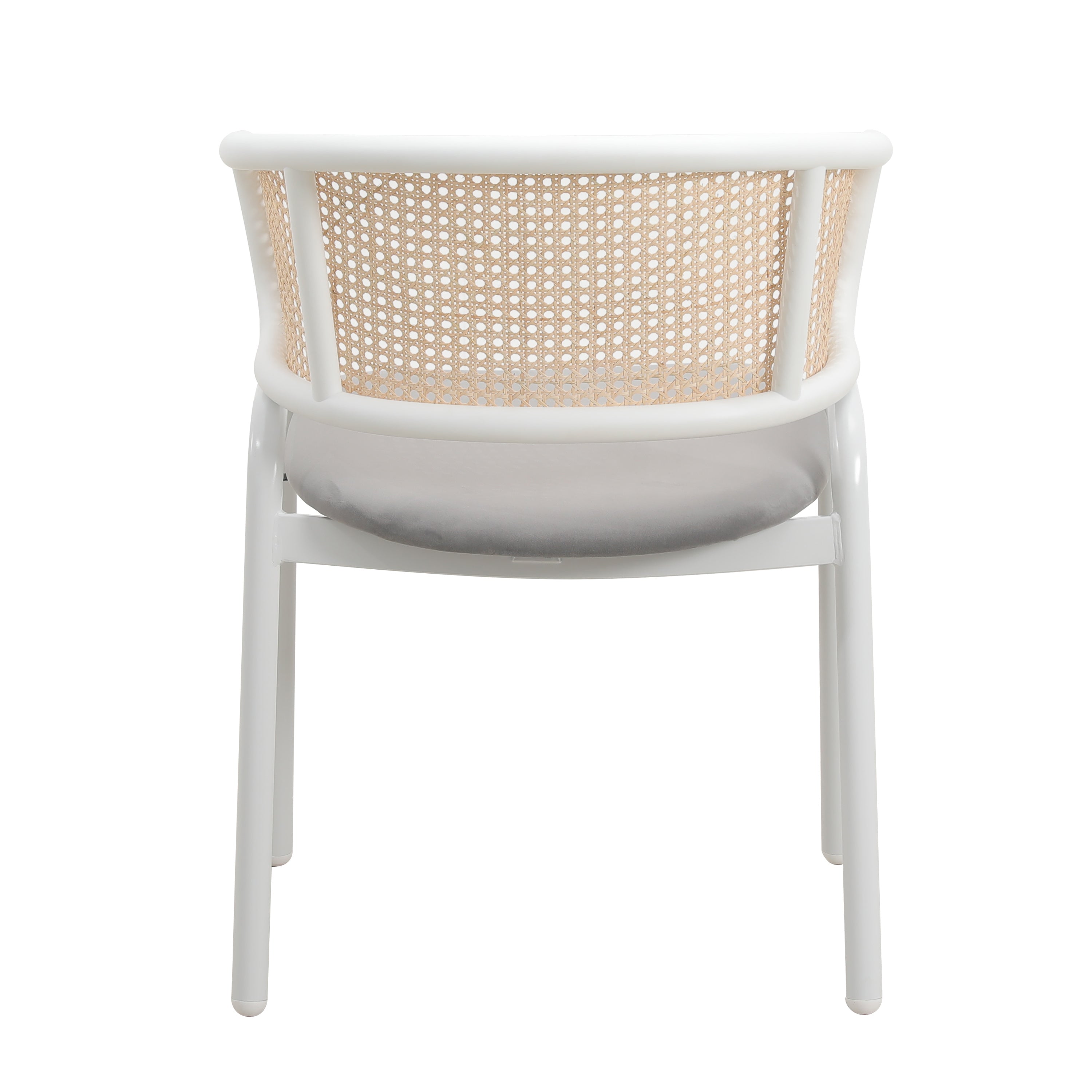 Ervilla Leather Dining Armchair in Black/White Stainless Steel Base With Wicker Back