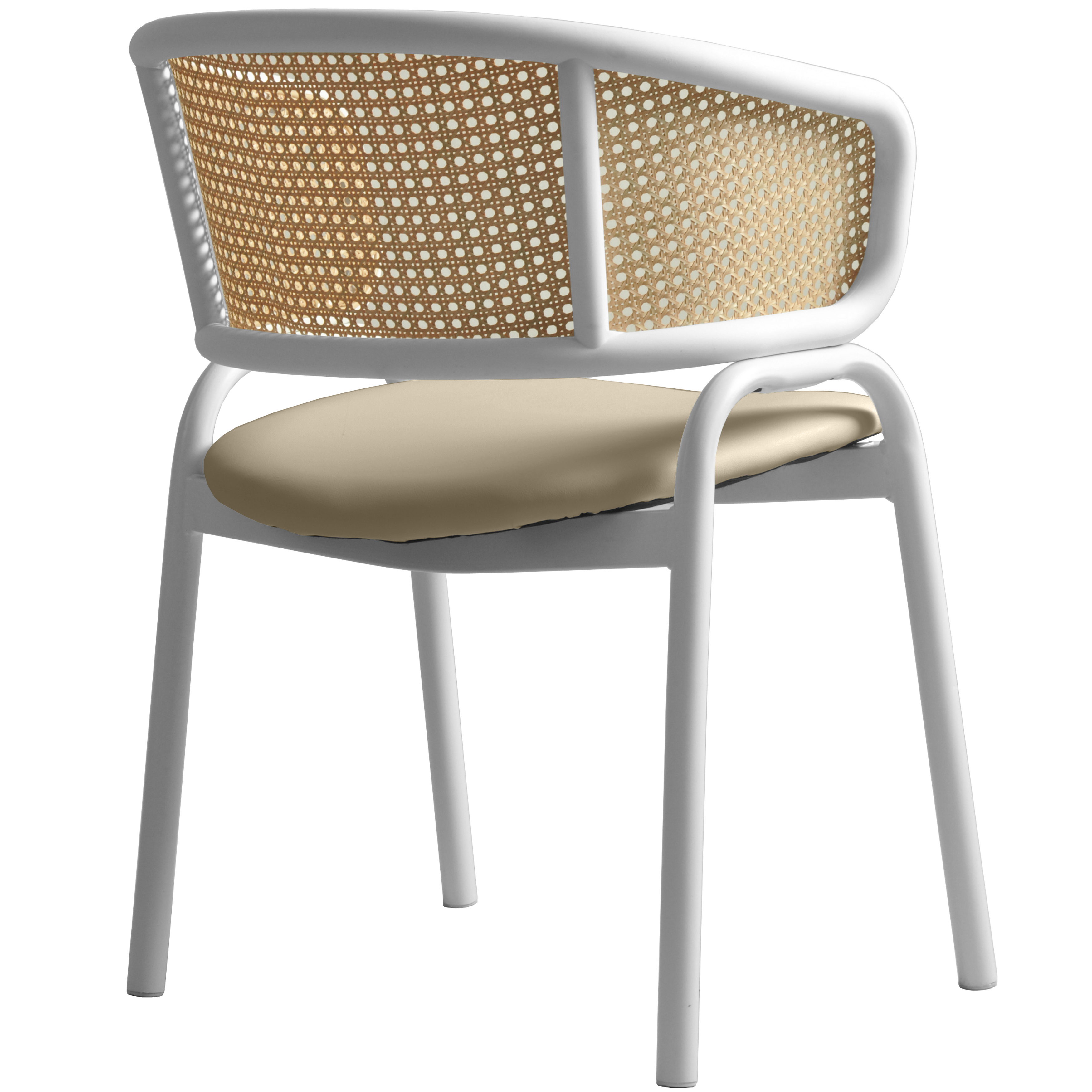 Ervilla Leather Dining Armchair in Black/White Stainless Steel Base With Wicker Back