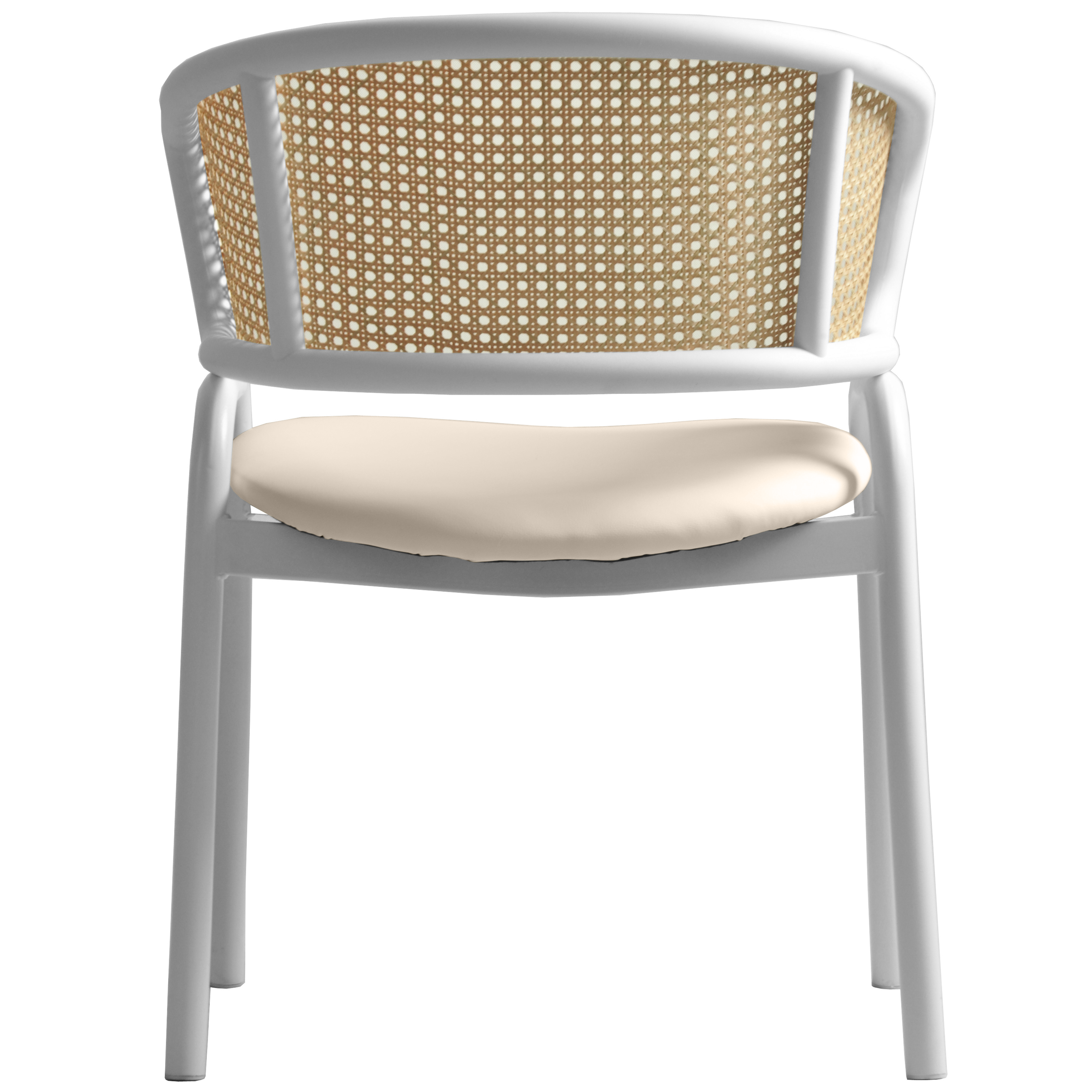 Ervilla Leather Dining Armchair in Black/White Stainless Steel Base With Wicker Back